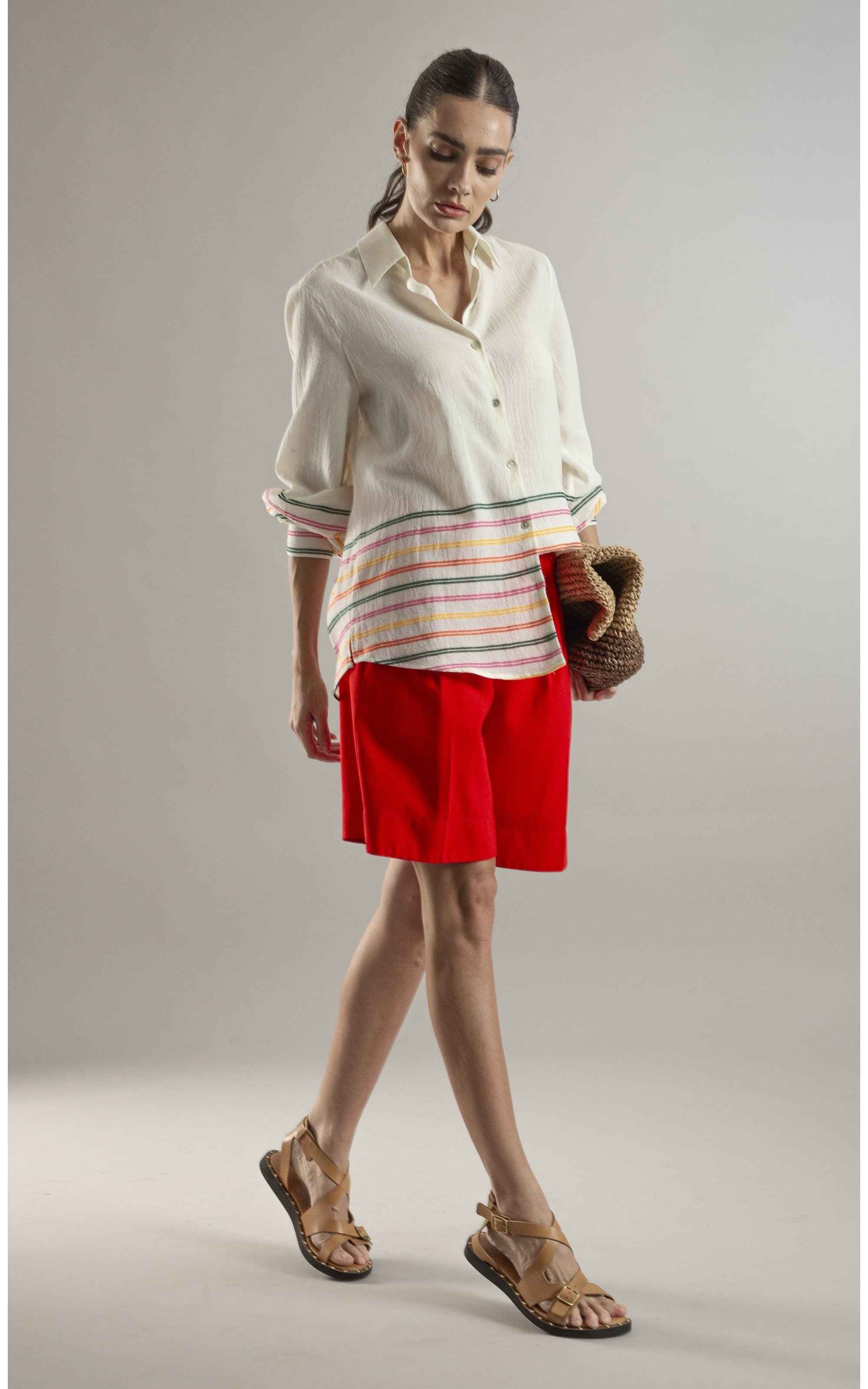 Camisa Noi Voil Striped Collors Branco