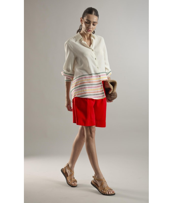 Camisa Noi Voil Striped Collors Branco