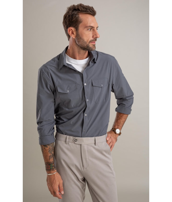 Camisa Nylon Tech Pockets Ml Grafite