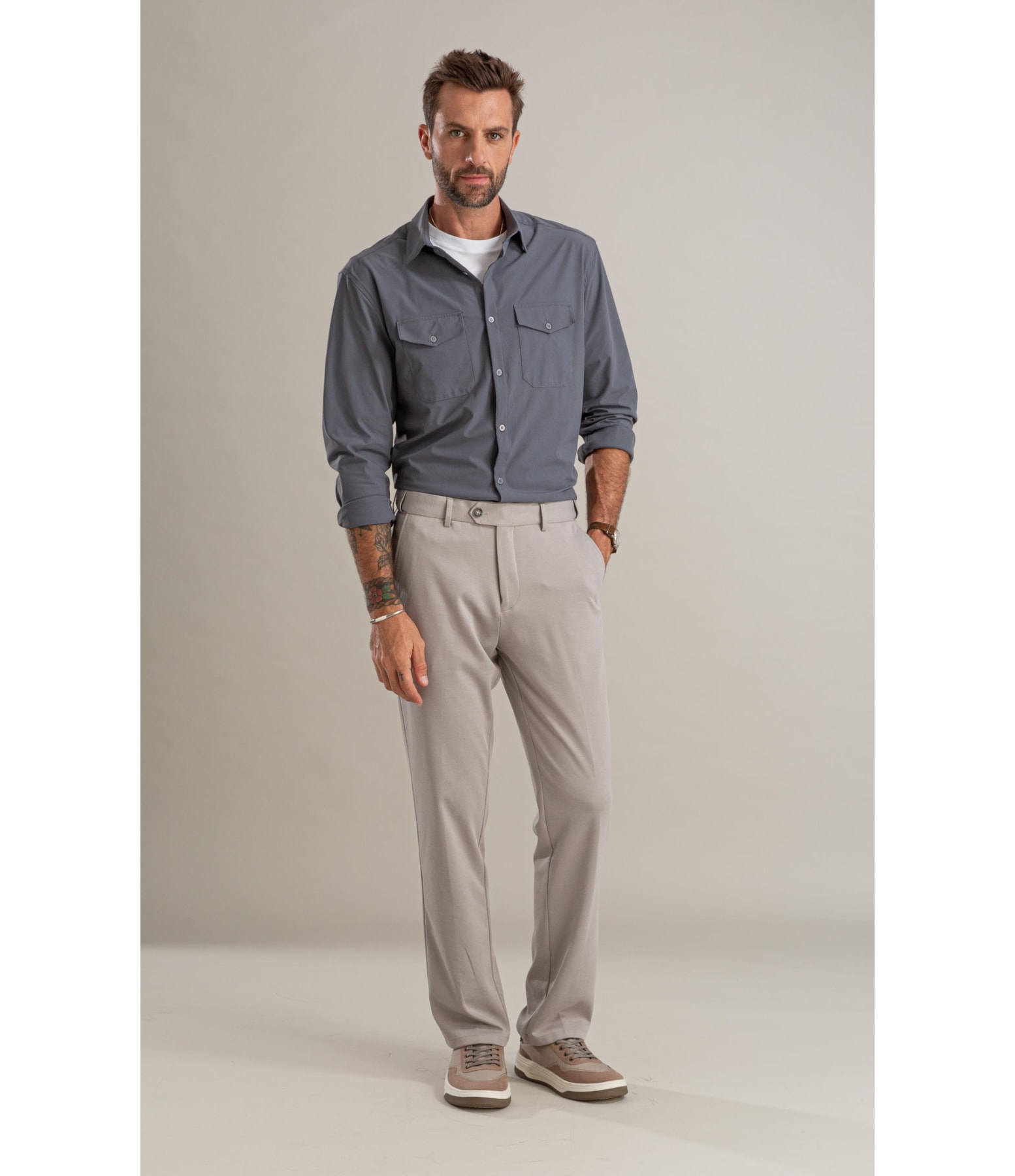 Camisa Nylon Tech Pockets Ml Grafite