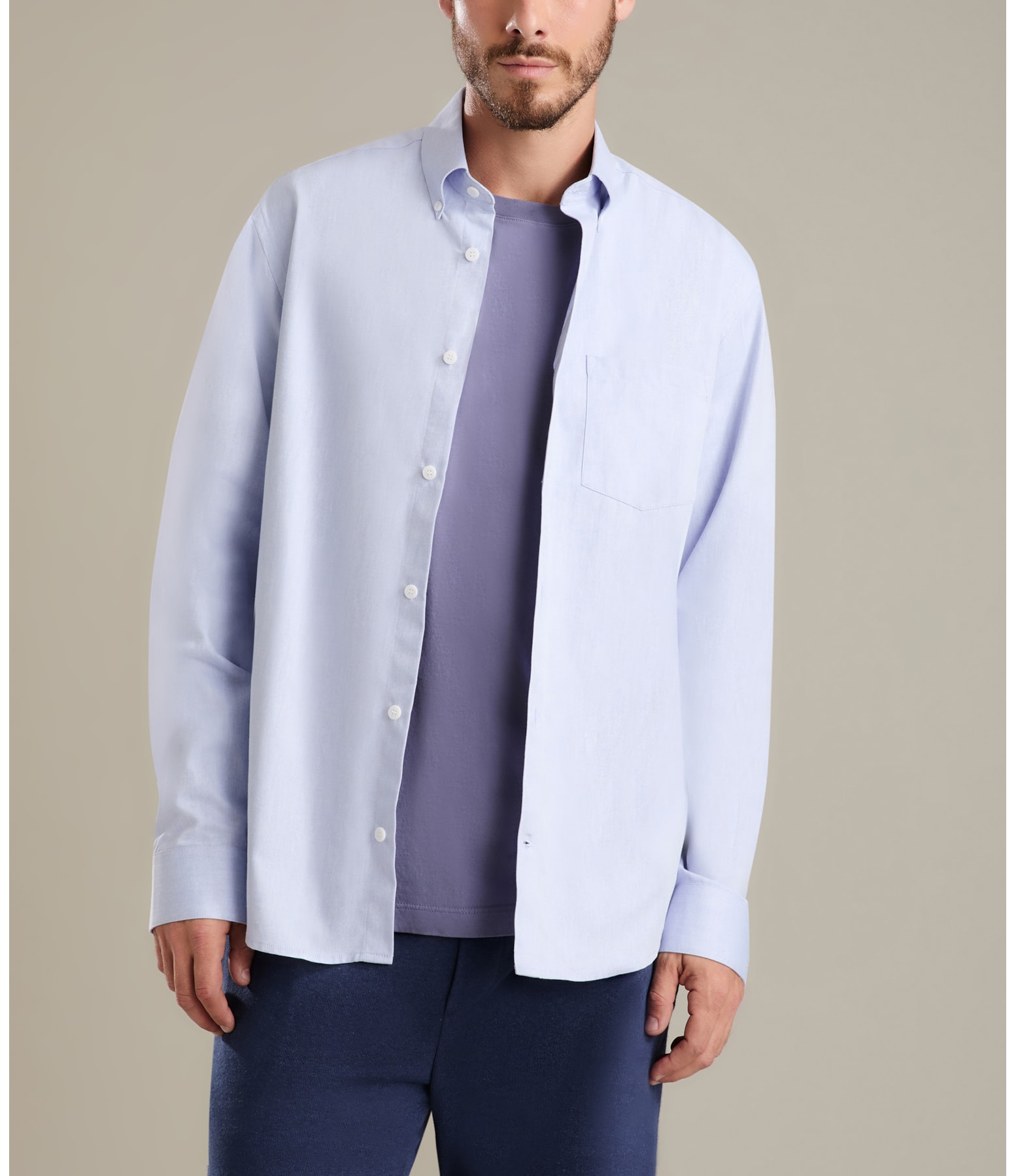Camisa Oxford Ml Azul Bic