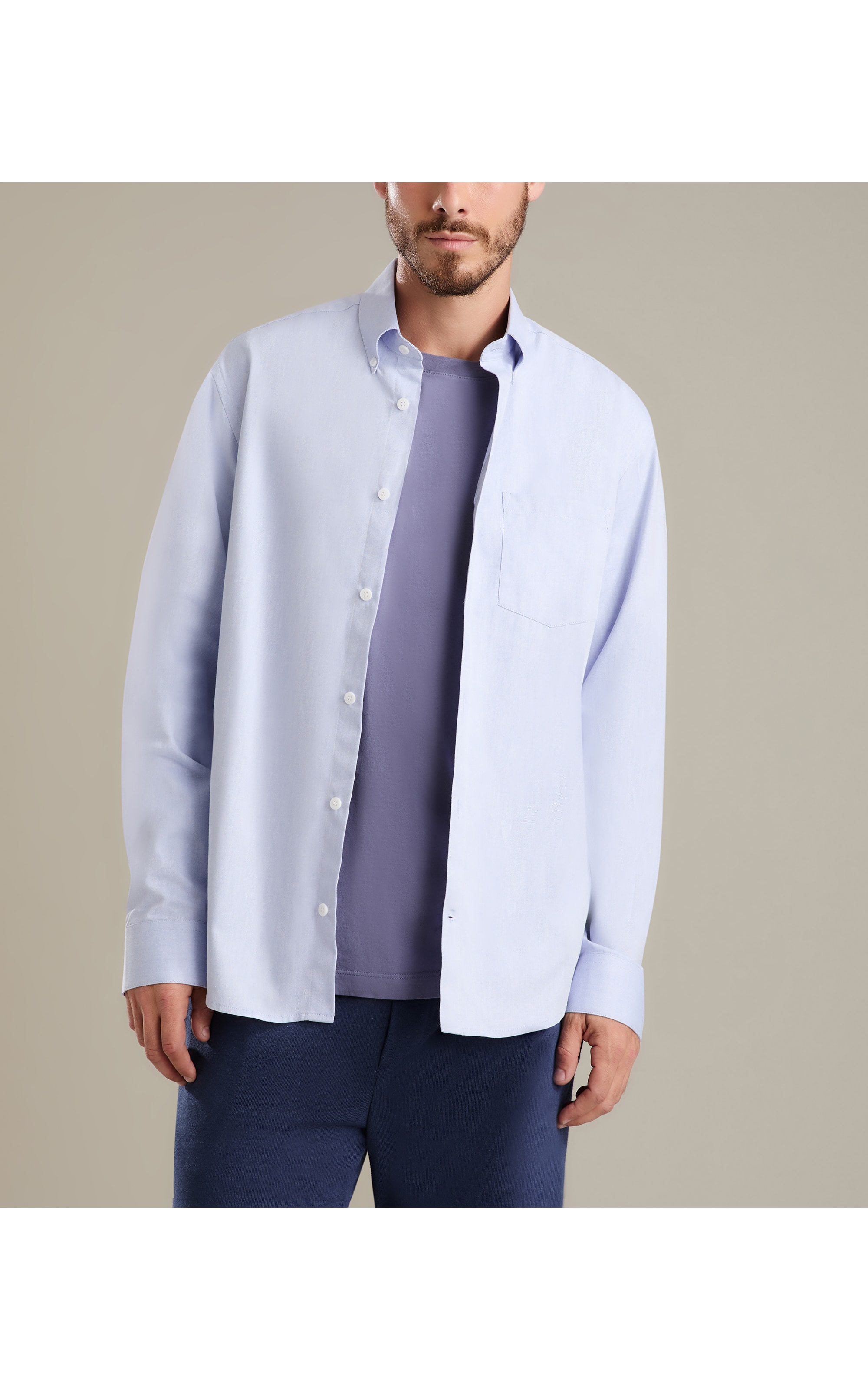 Camisa Oxford Ml Azul Bic