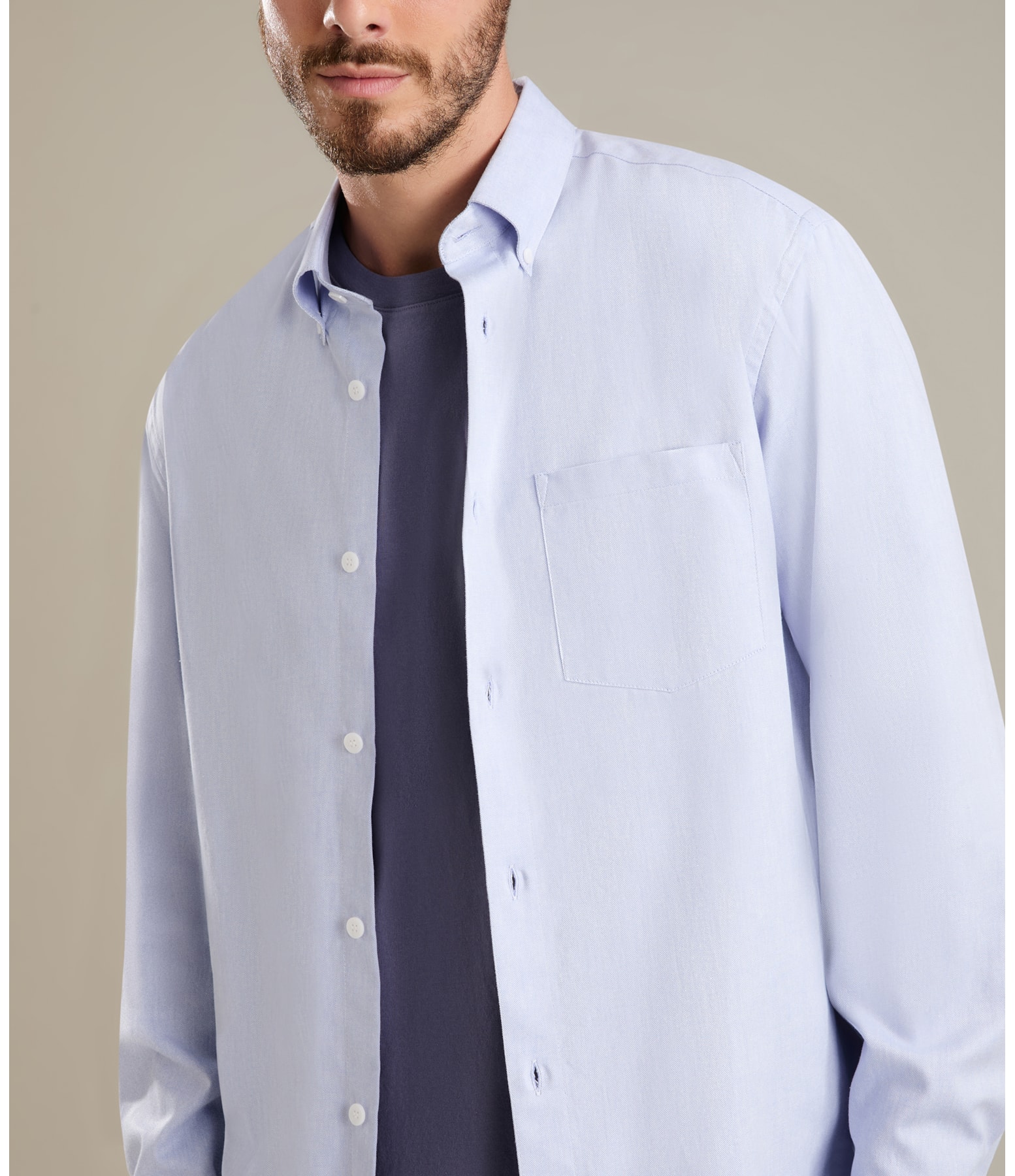 Camisa Oxford Ml Azul Bic