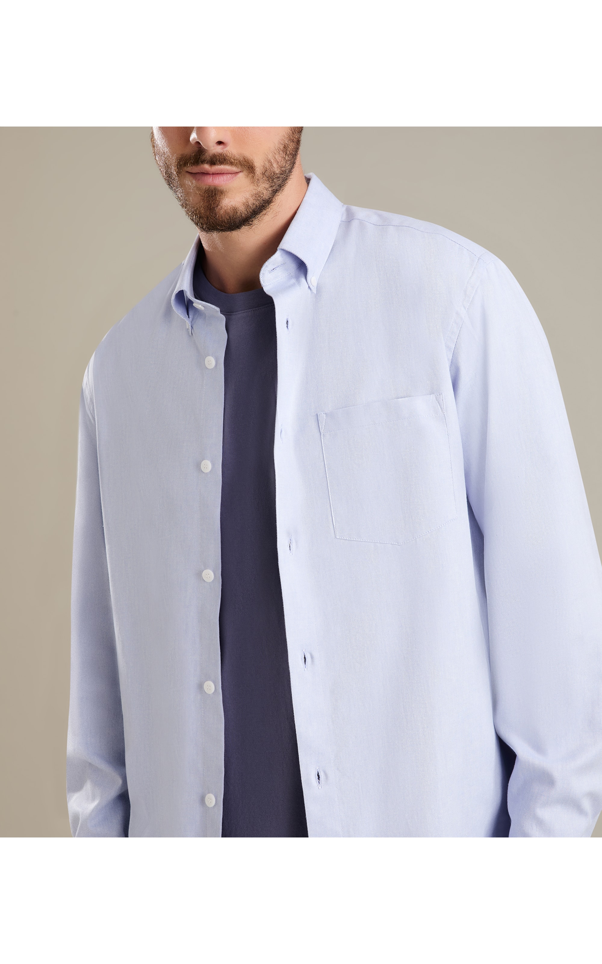 Camisa Oxford Ml Azul Bic