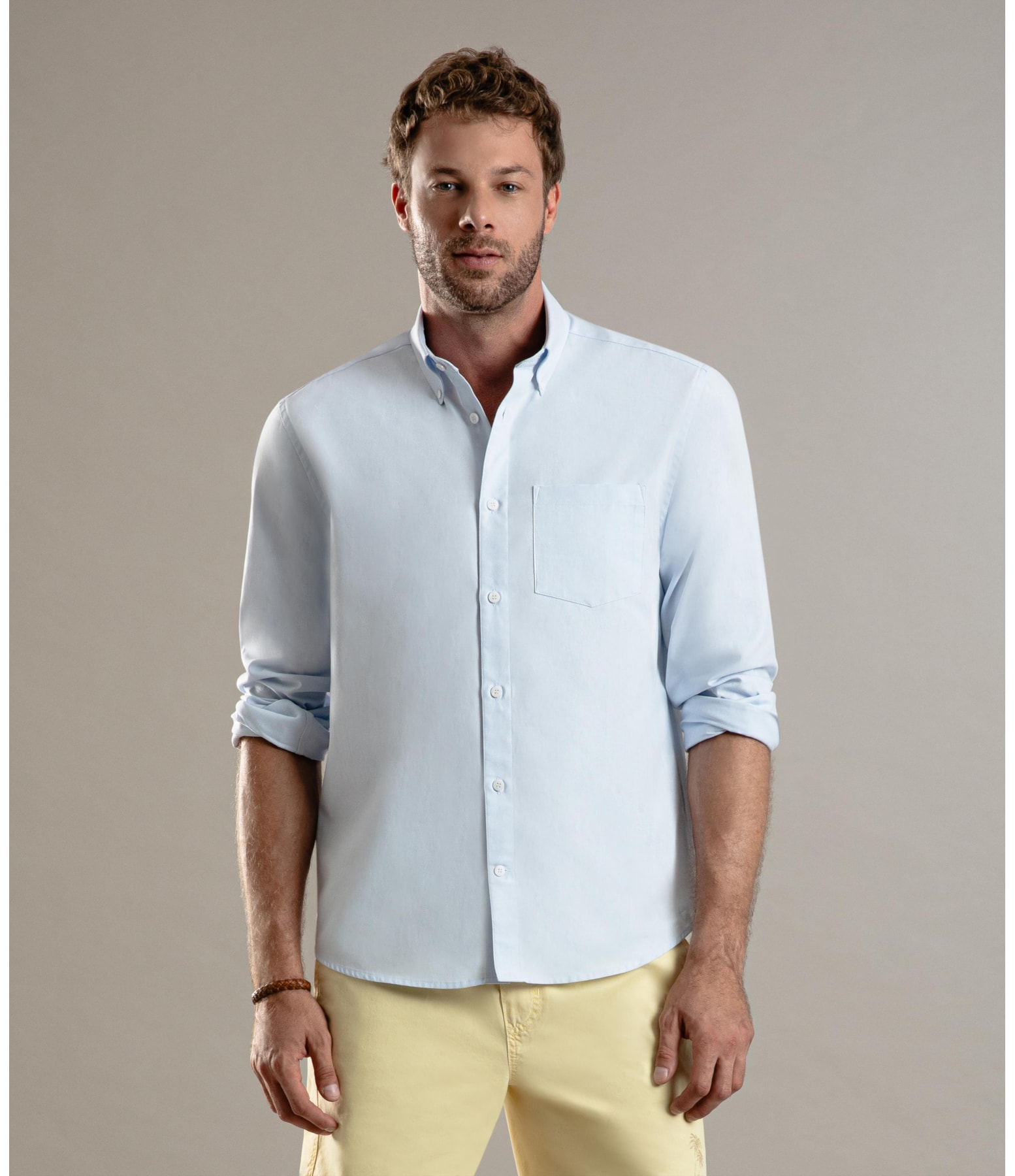 Camisa Oxford Ml Azul Claro