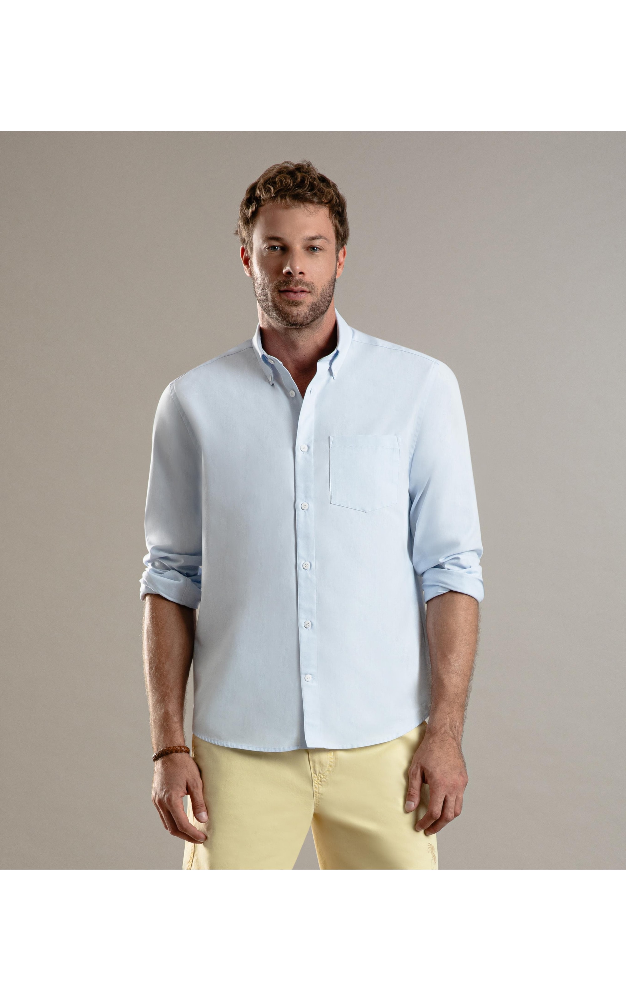 Camisa Oxford Ml Azul Claro
