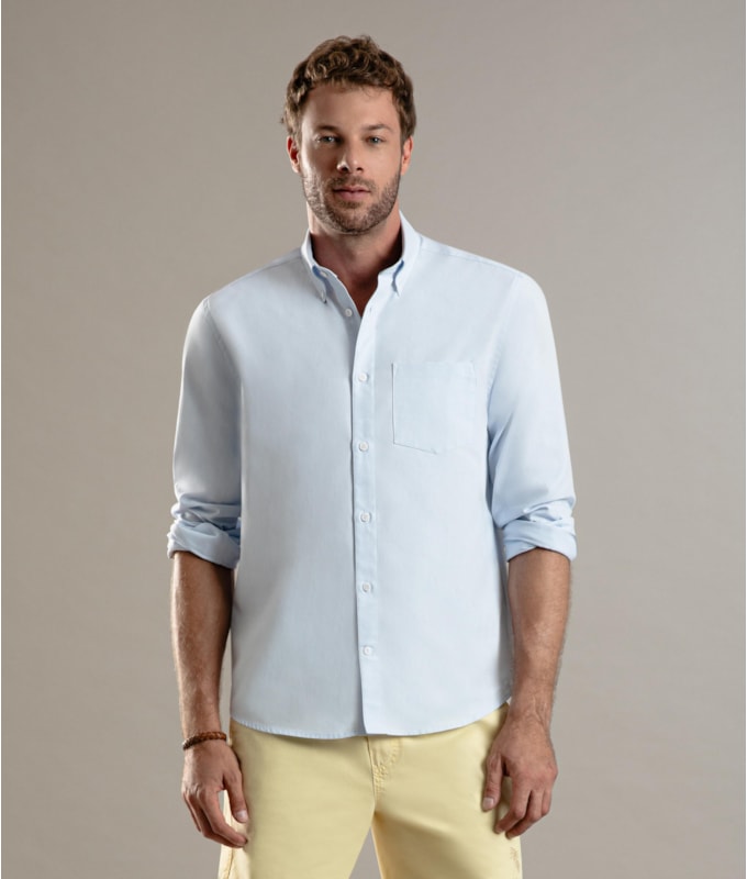 Camisa Oxford Ml Azul Claro