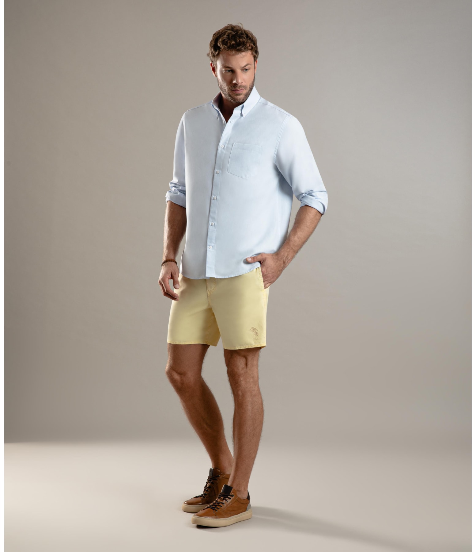 Camisa Oxford Ml Azul Claro