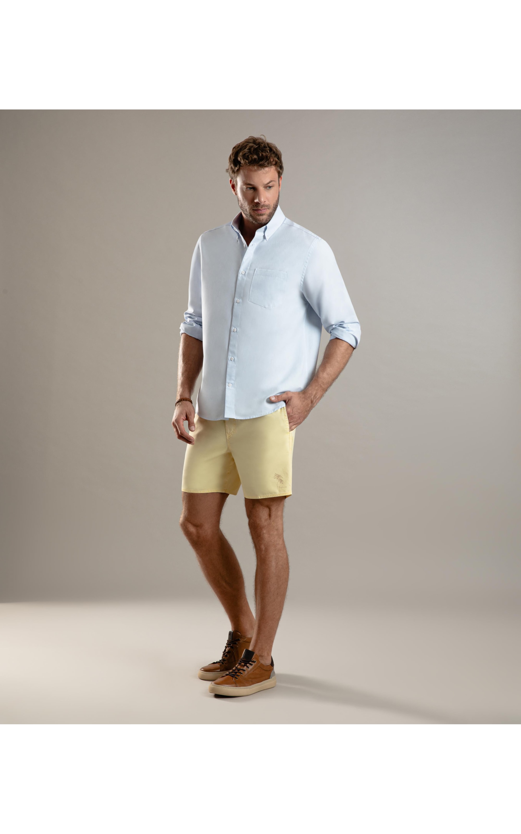 Camisa Oxford Ml Azul Claro