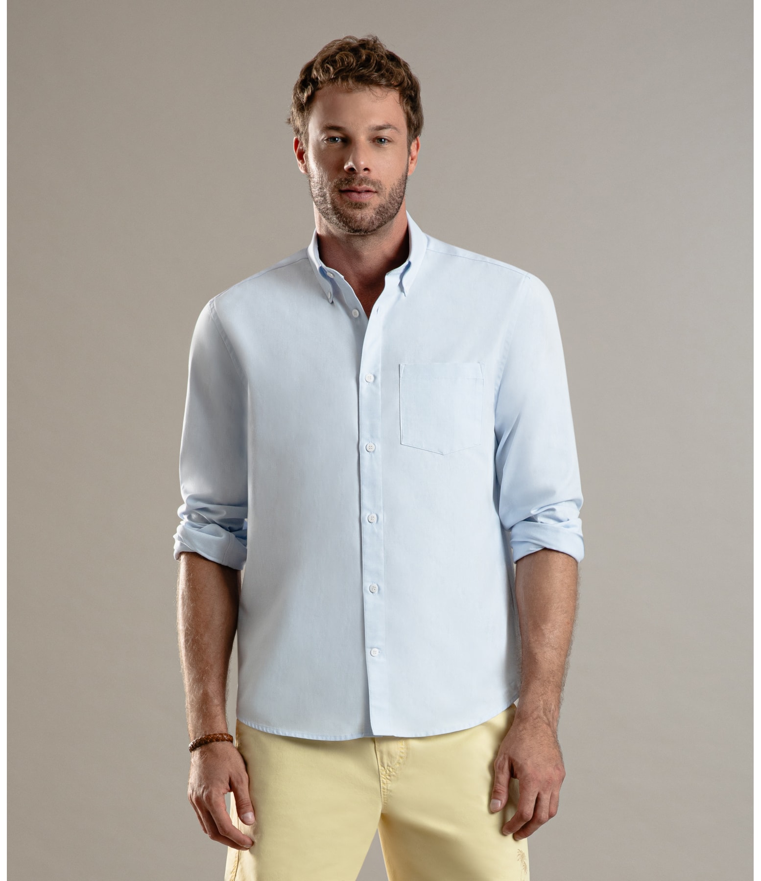 Camisa Oxford Ml Azul Claro