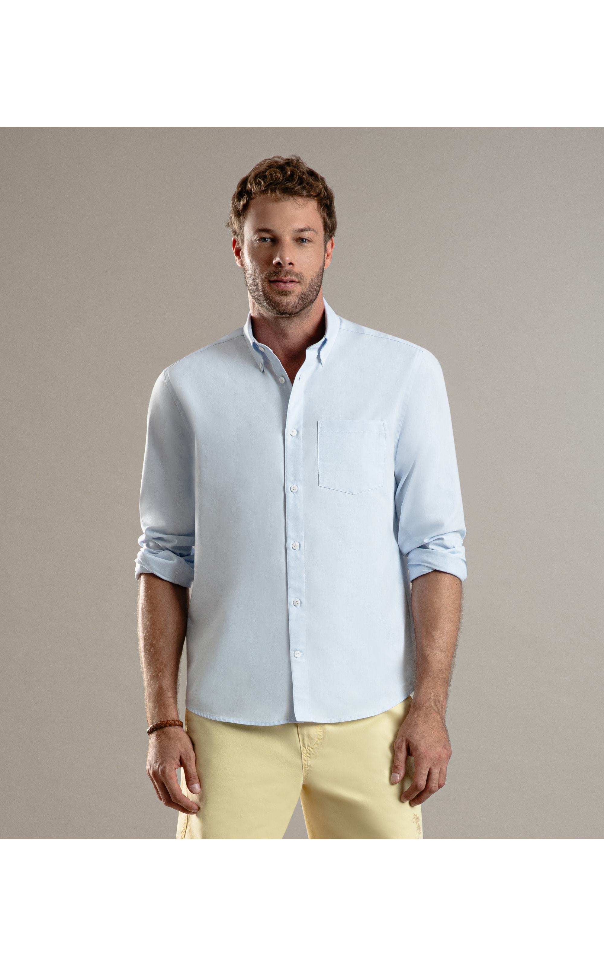 Camisa Oxford Ml Azul Claro