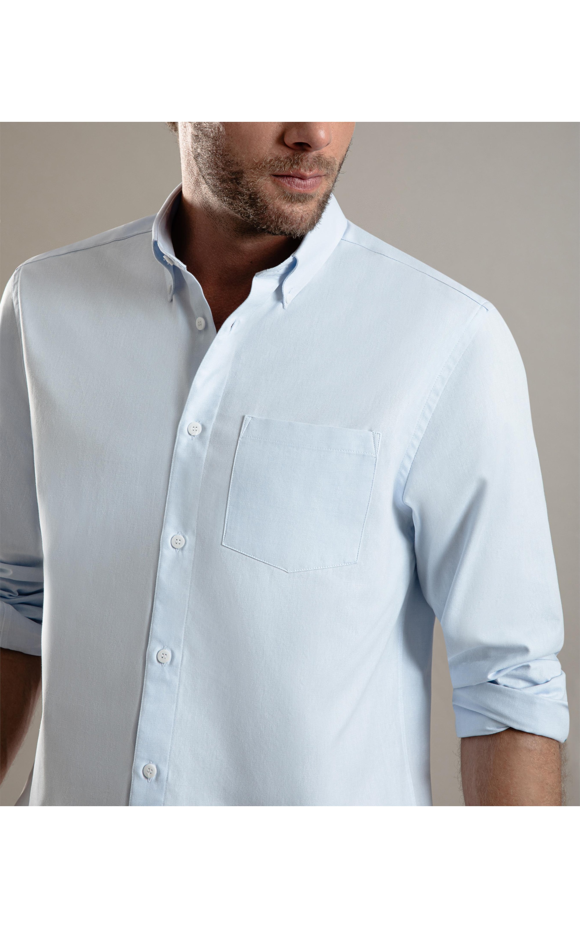 Camisa Oxford Ml Azul Claro