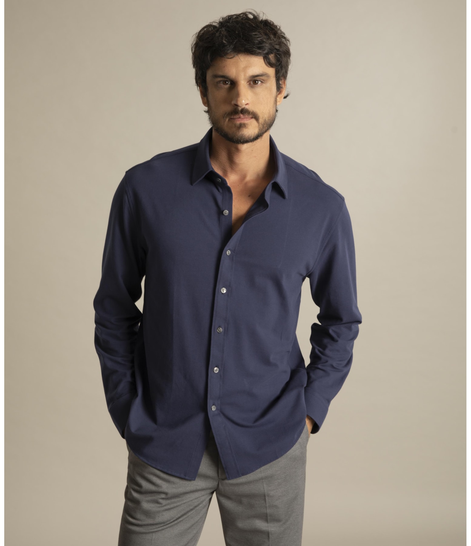 Camisa Piquet Classic Ml Dark Navy