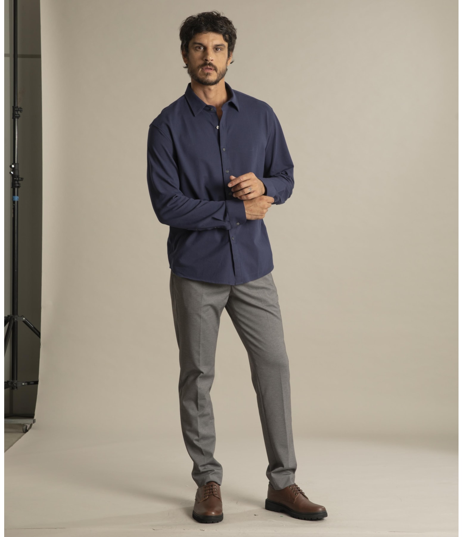 Camisa Piquet Classic Ml Dark Navy