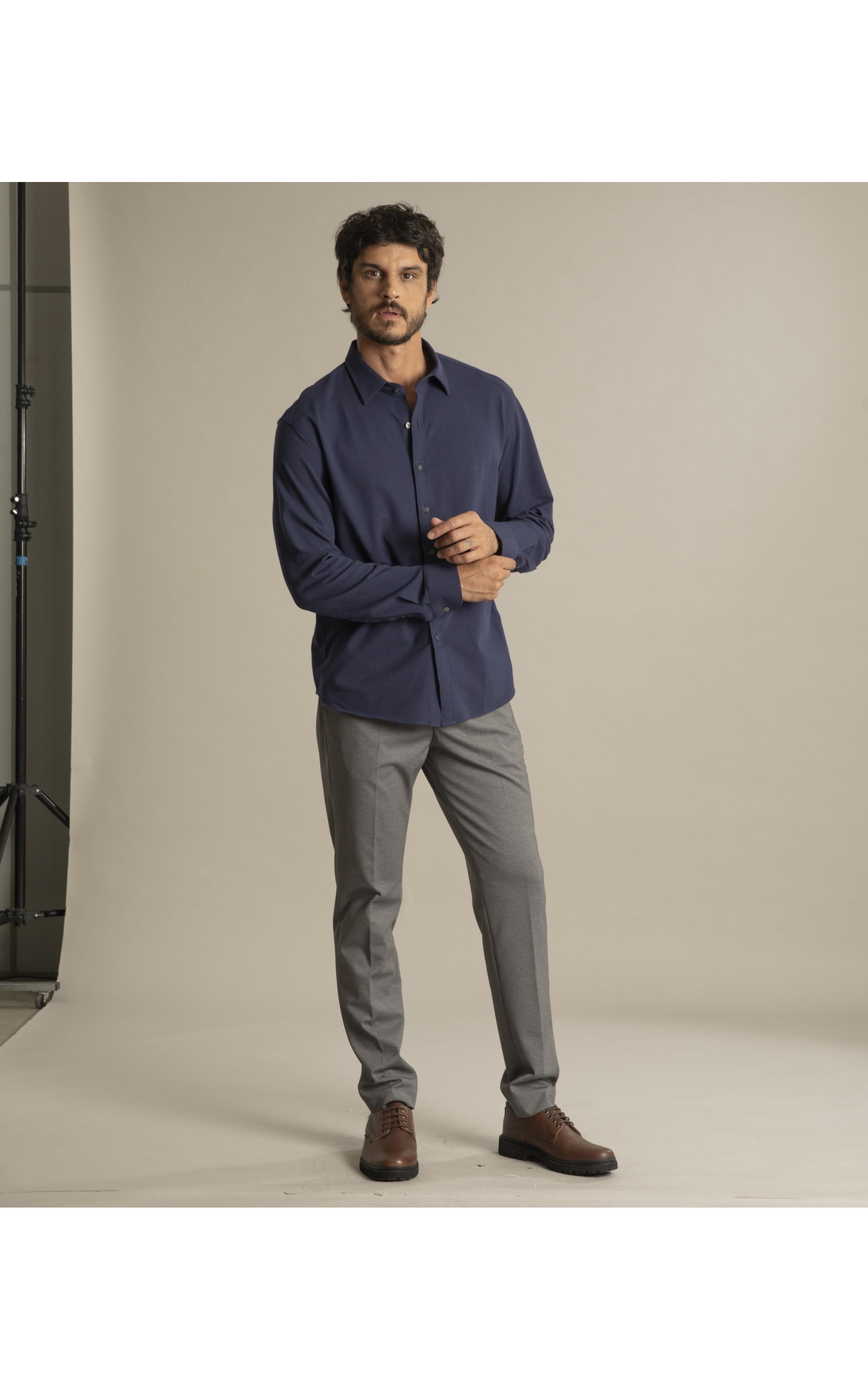 Camisa Piquet Classic Ml Dark Navy
