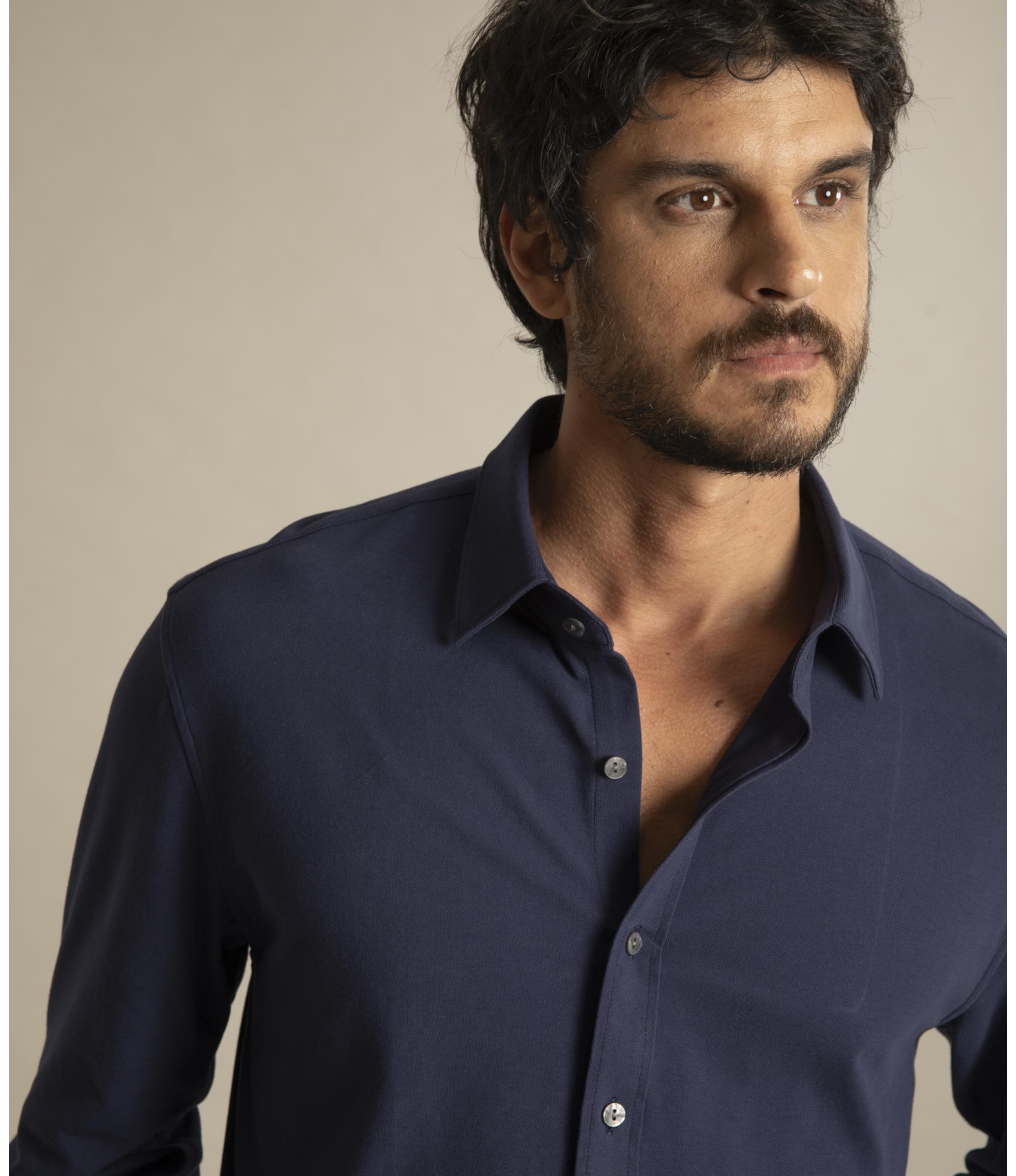 Camisa Piquet Classic Ml Dark Navy