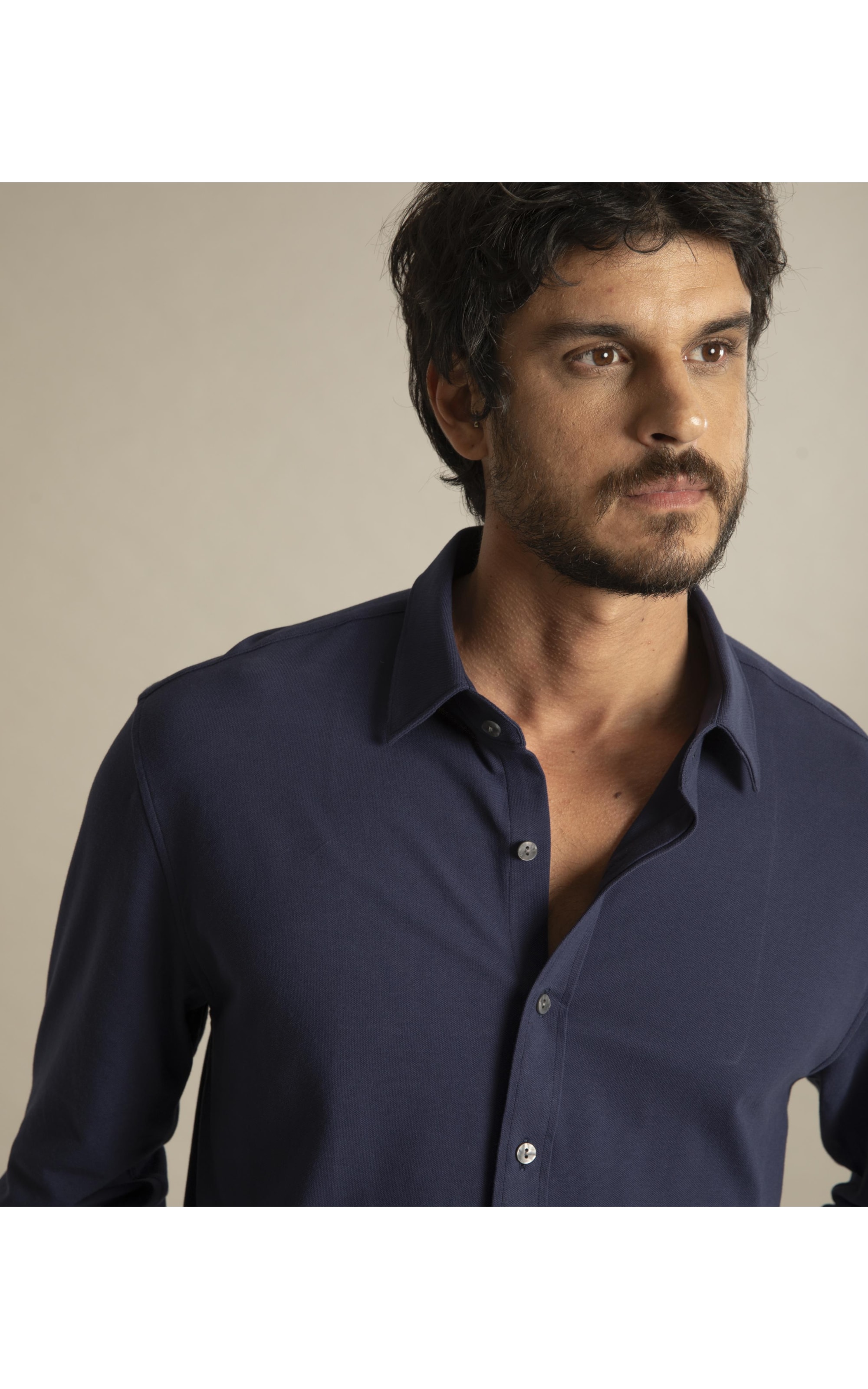 Camisa Piquet Classic Ml Dark Navy
