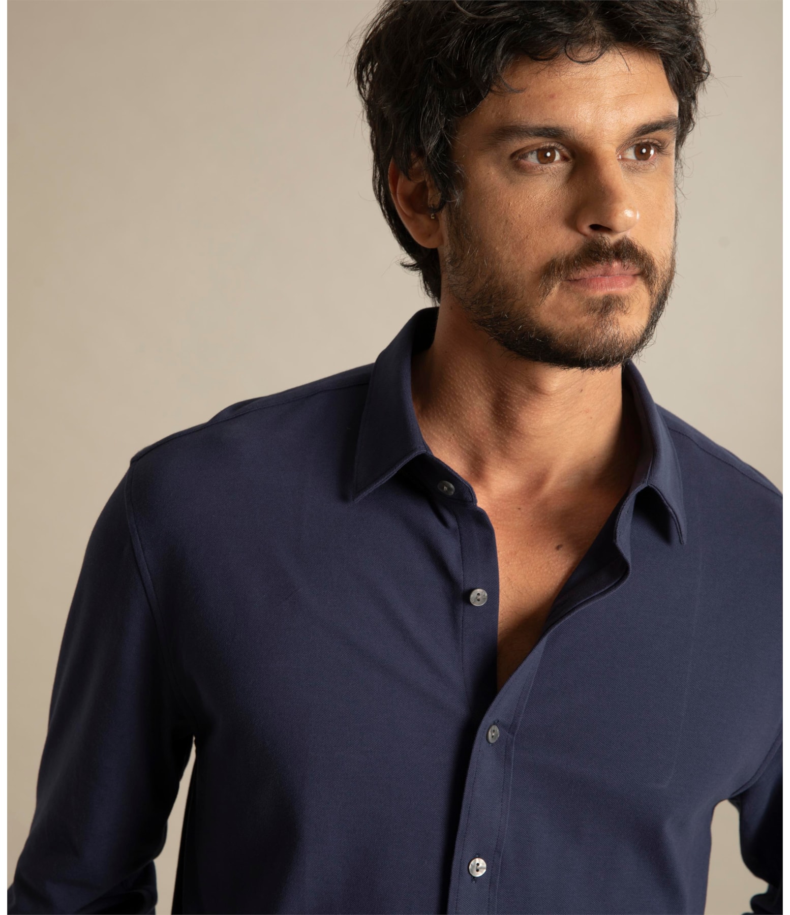 Camisa Piquet Classic Ml Dark Navy