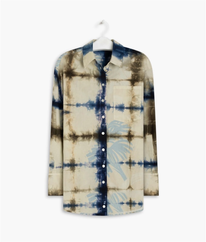 Camisa Piva Tie Dye Leaves Marinho