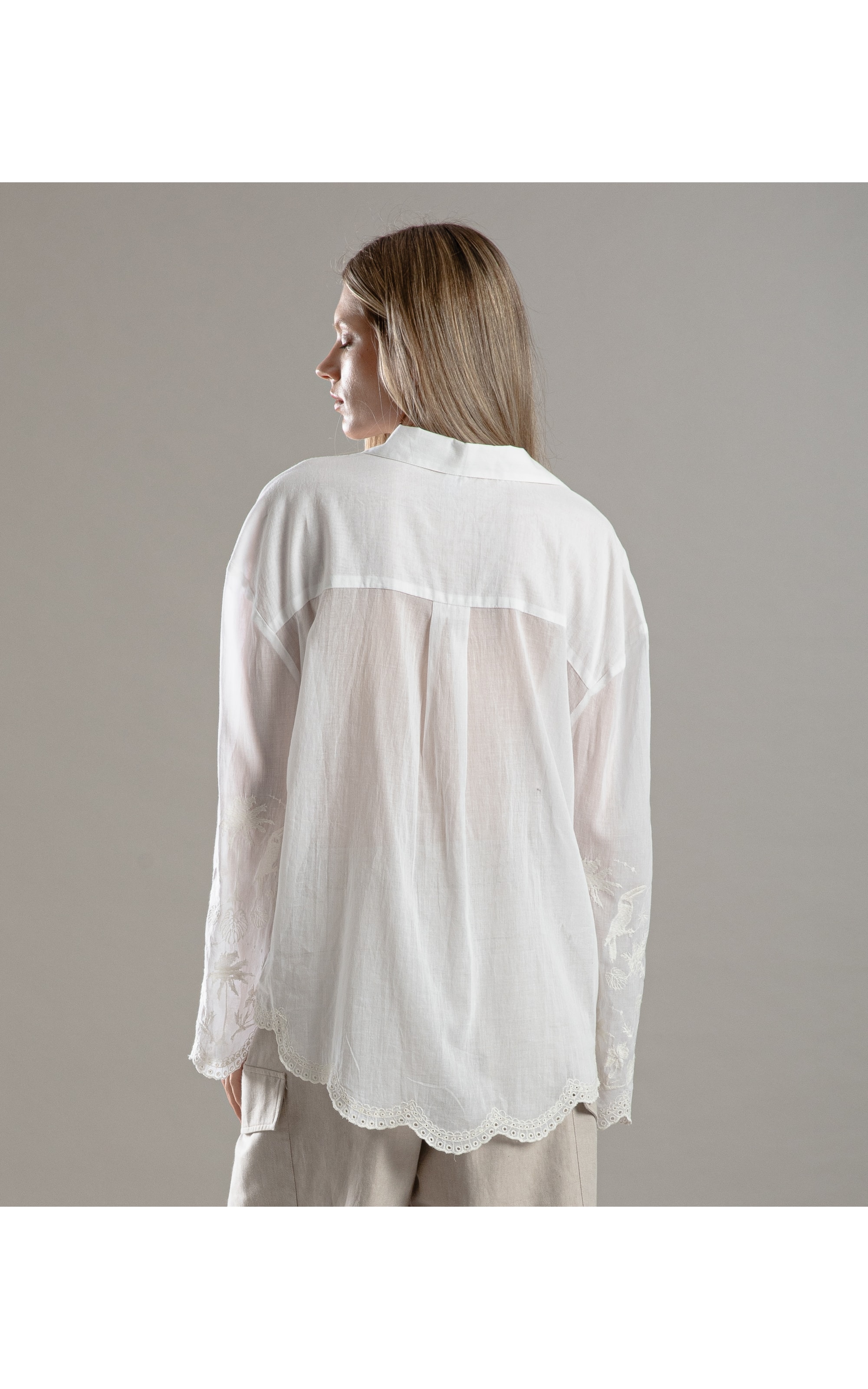 Camisa Piva Voilcotton Bordada Branco