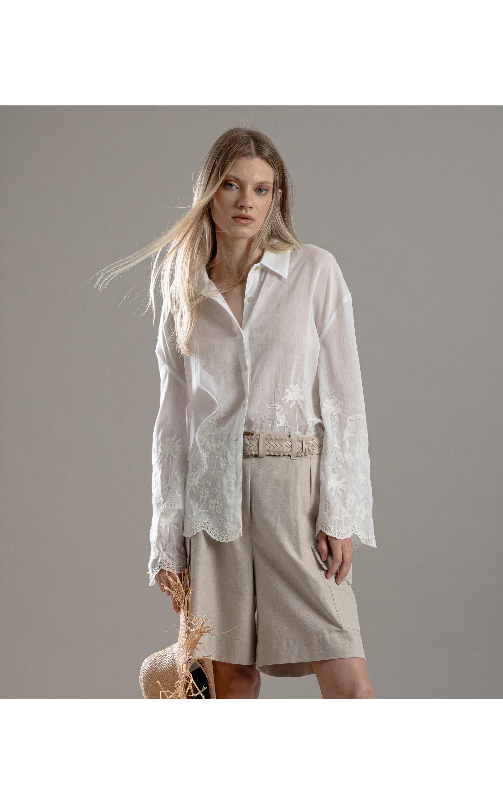 Camisa Piva Voilcotton Bordada Branco