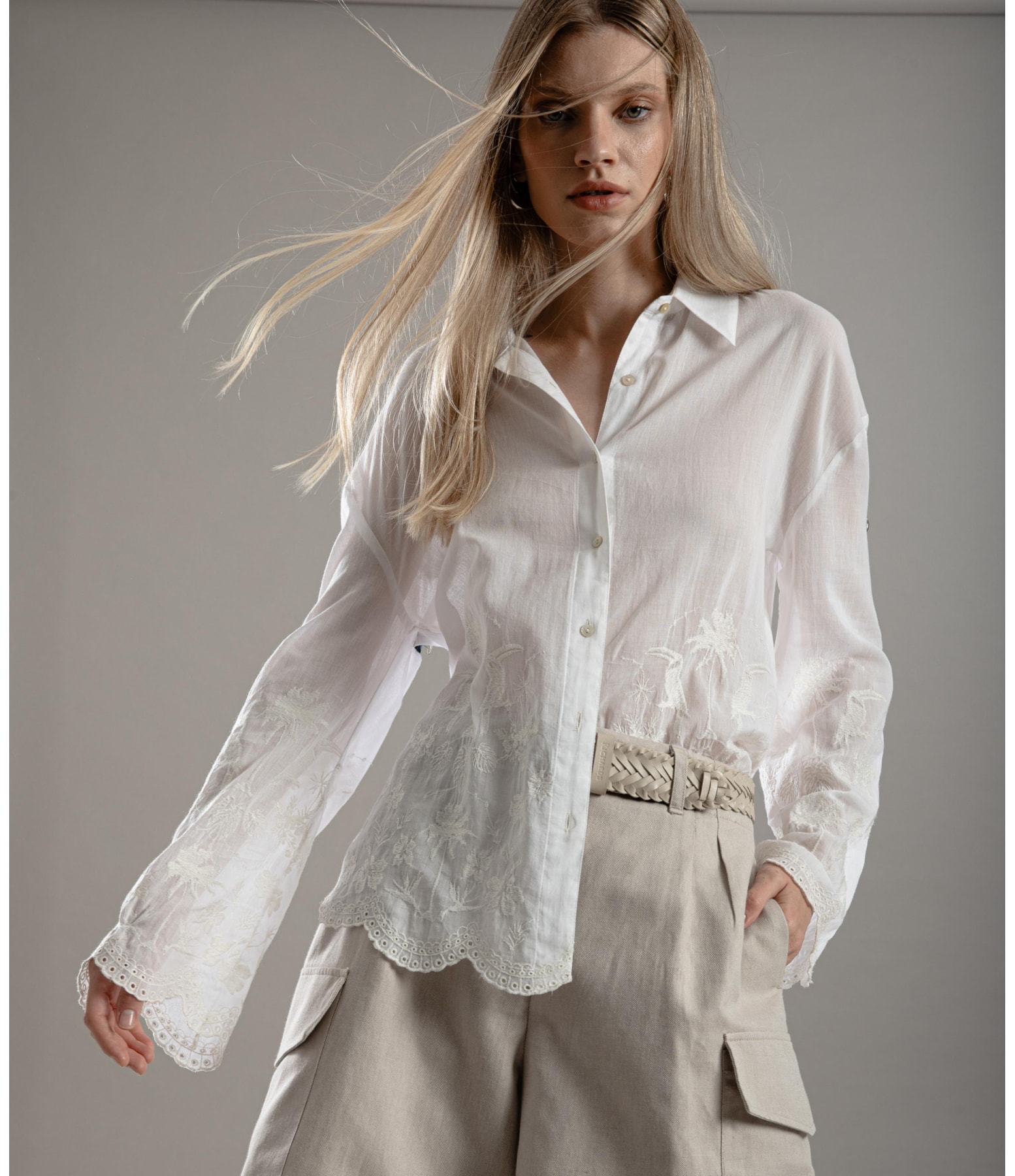Camisa Piva Voilcotton Bordada Branco