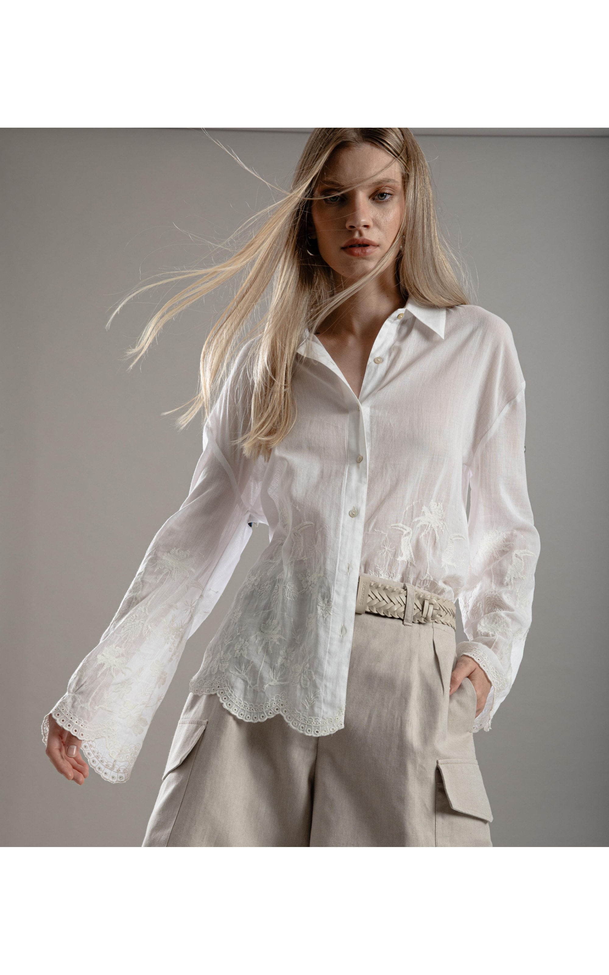 Camisa Piva Voilcotton Bordada Branco