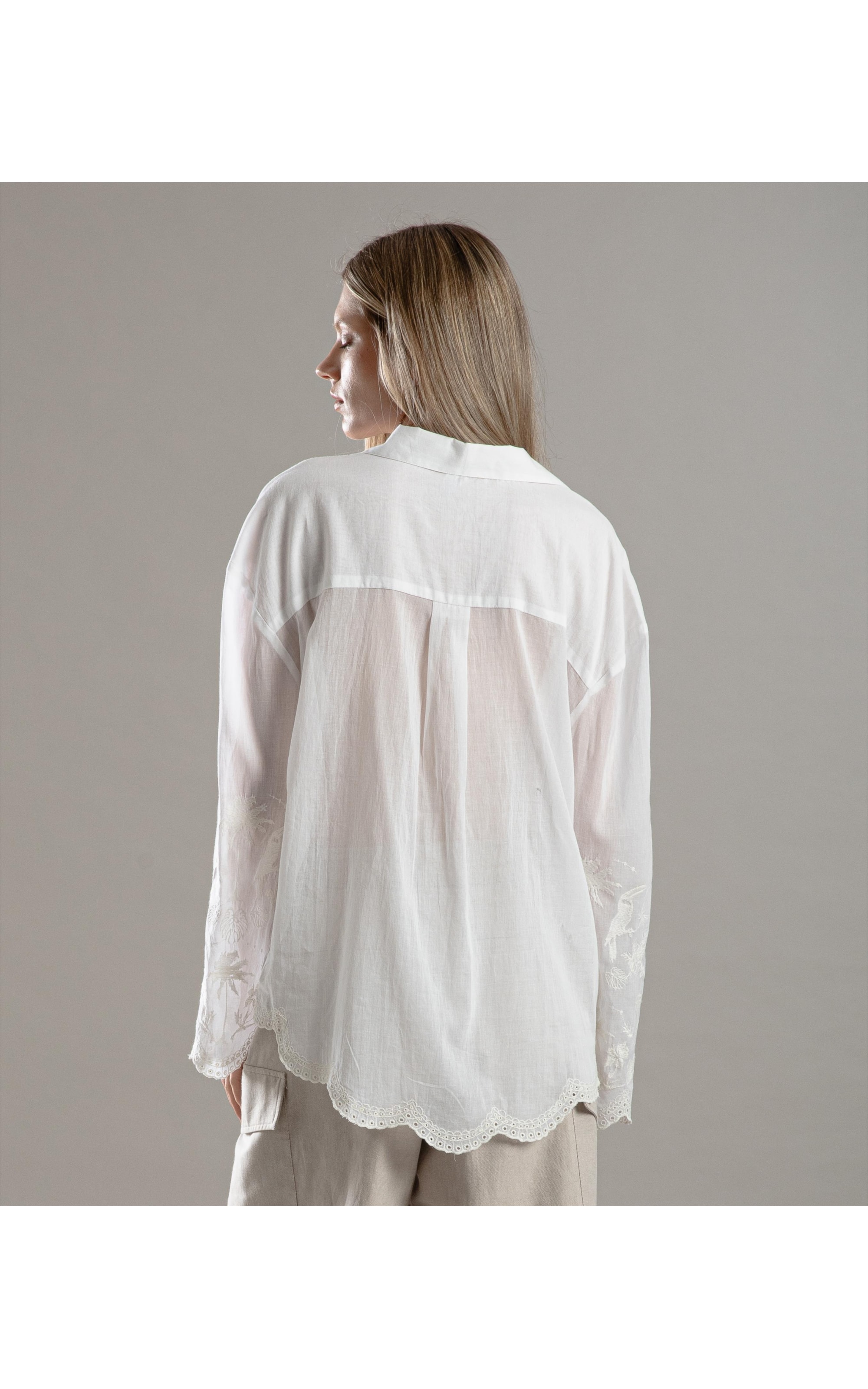 Camisa Piva Voilcotton Bordada Branco