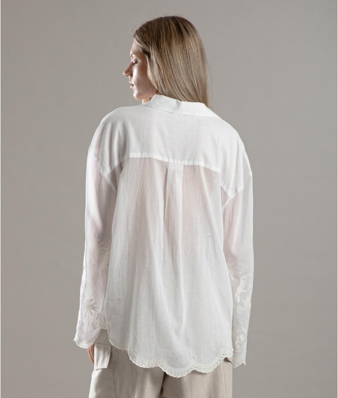 Camisa Piva Voilcotton Bordada Branco