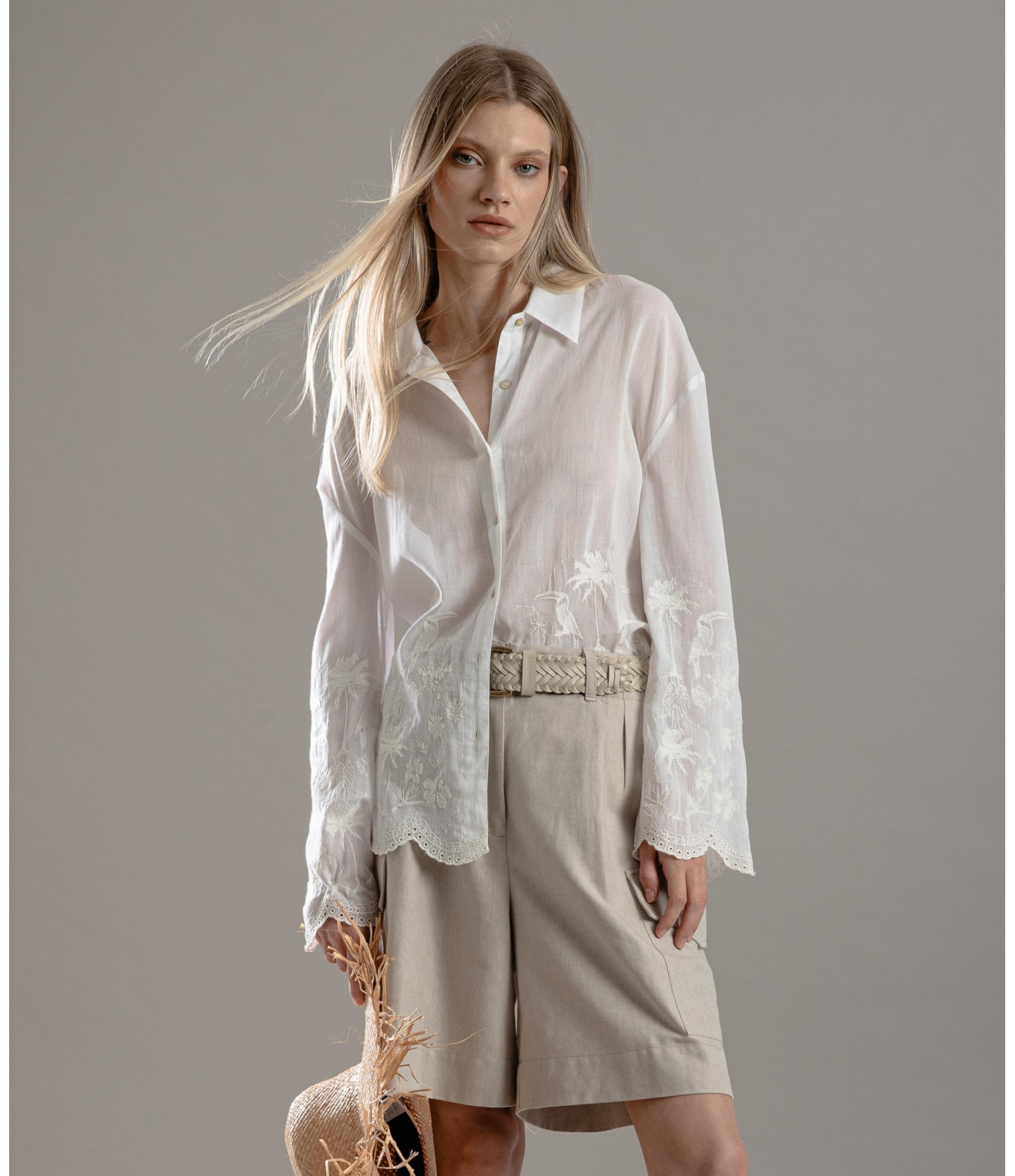 Camisa Piva Voilcotton Bordada Branco