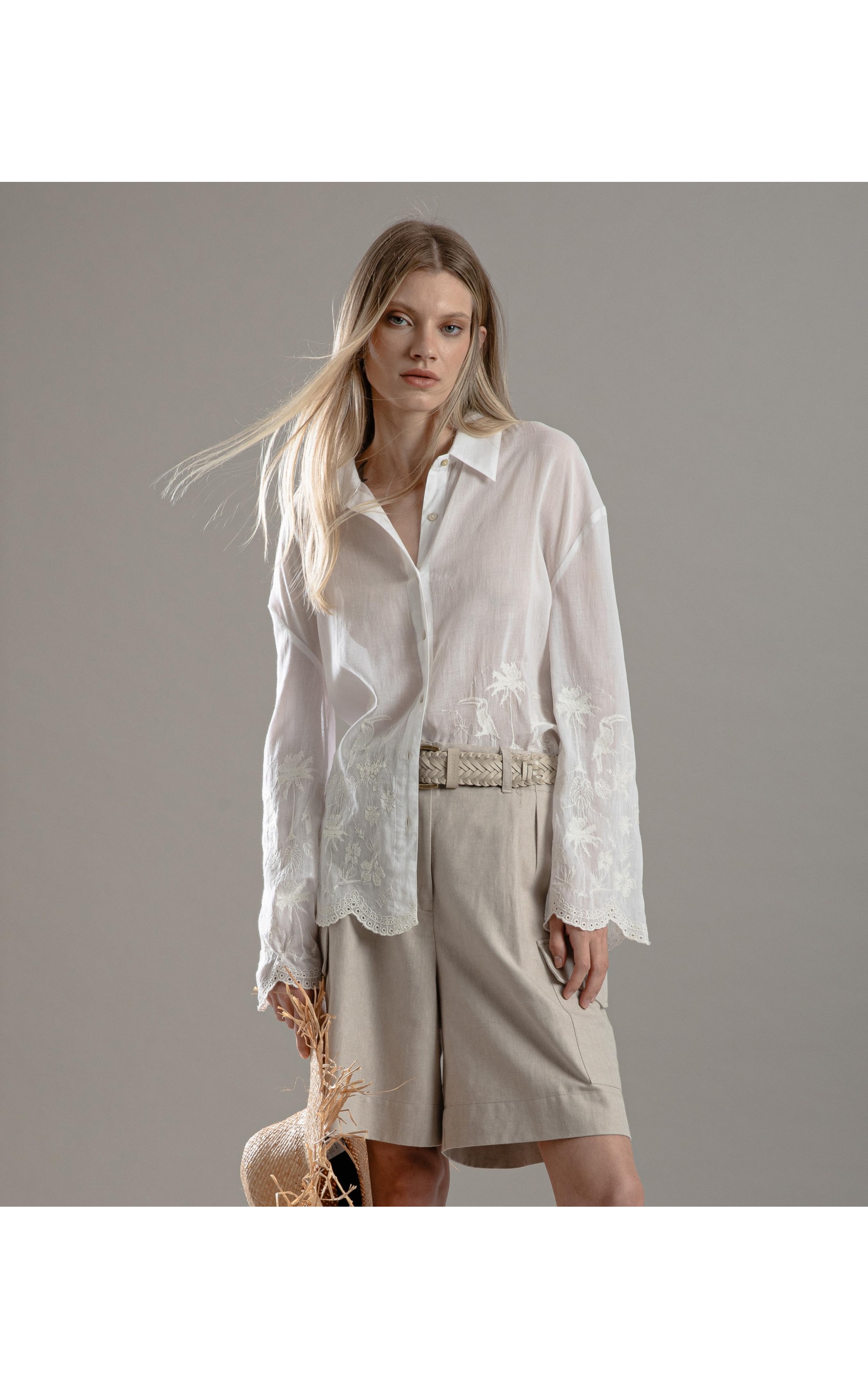 Camisa Piva Voilcotton Bordada Branco