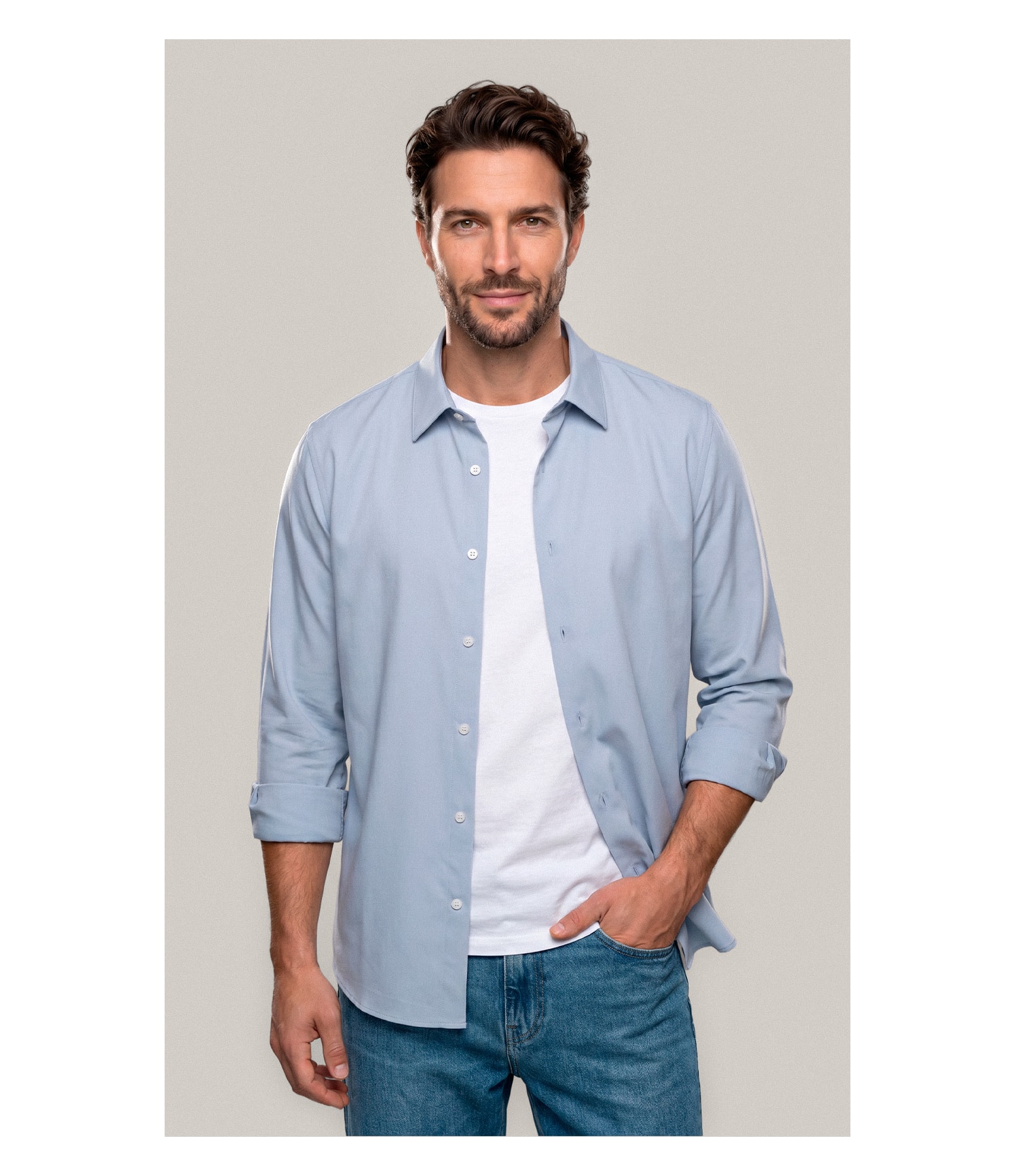 Camisa  Poli Bambu Classic St Ml Azul Seco