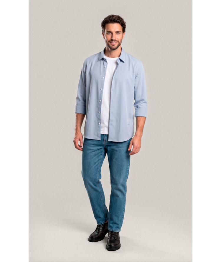 Camisa  Poli Bambu Classic St Ml Azul Seco
