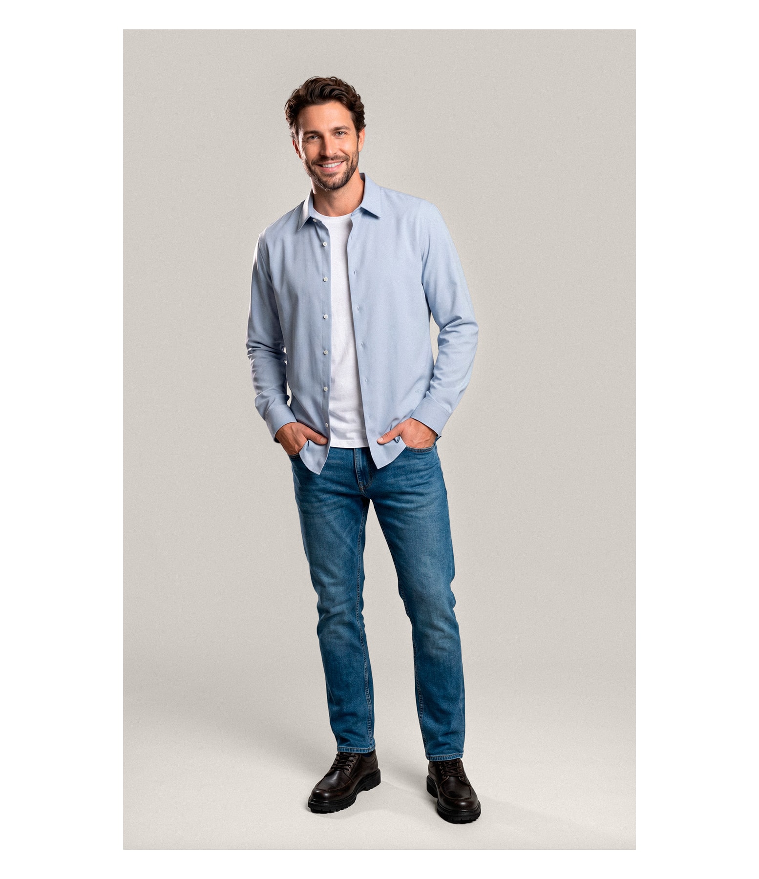Camisa  Poli Bambu Classic St Ml Azul Seco