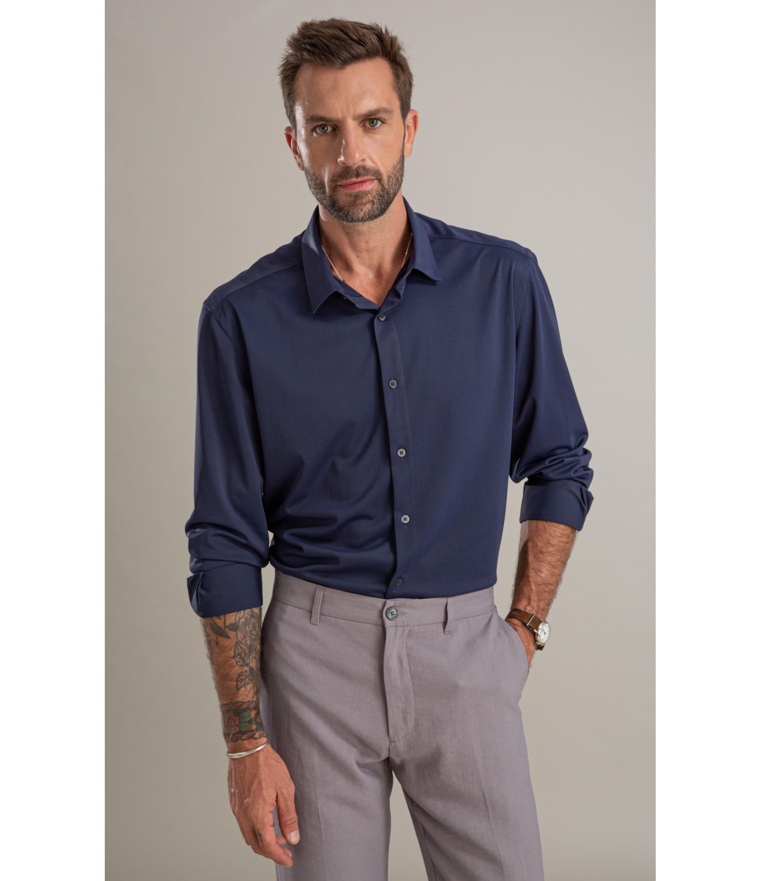 Camisa Politech Ml Dark Navy