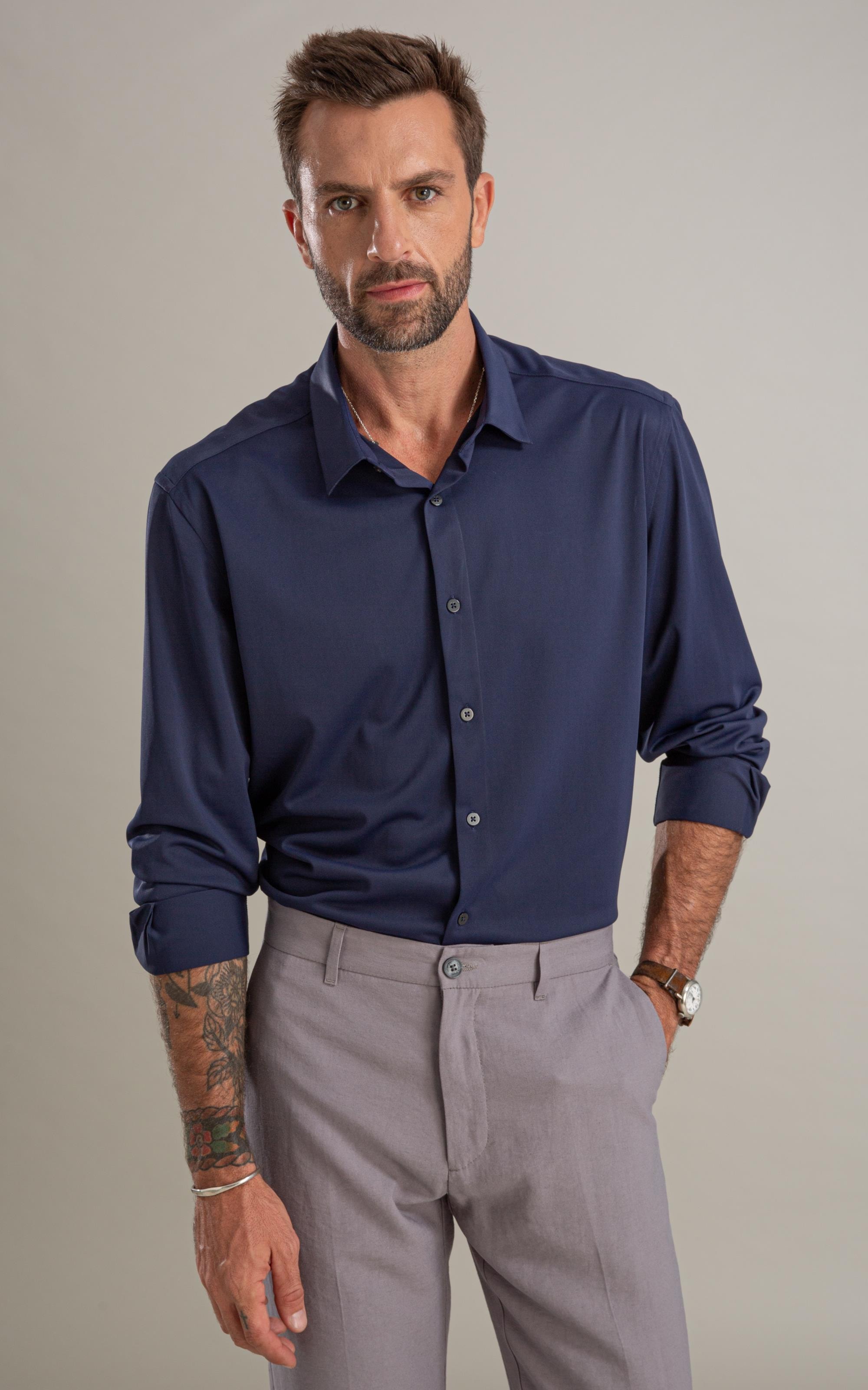 Camisa Politech Ml Dark Navy