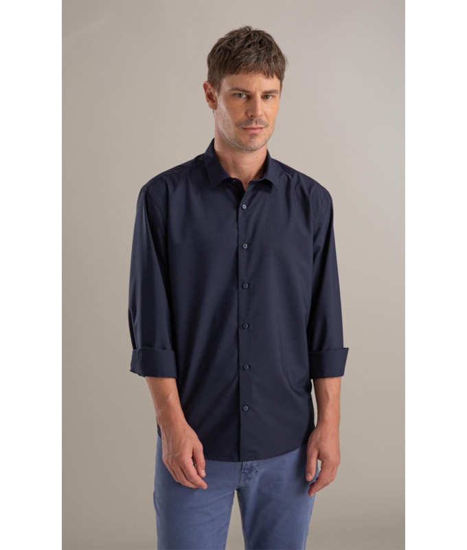 Camisa Politech Modal Ml Dark Navy