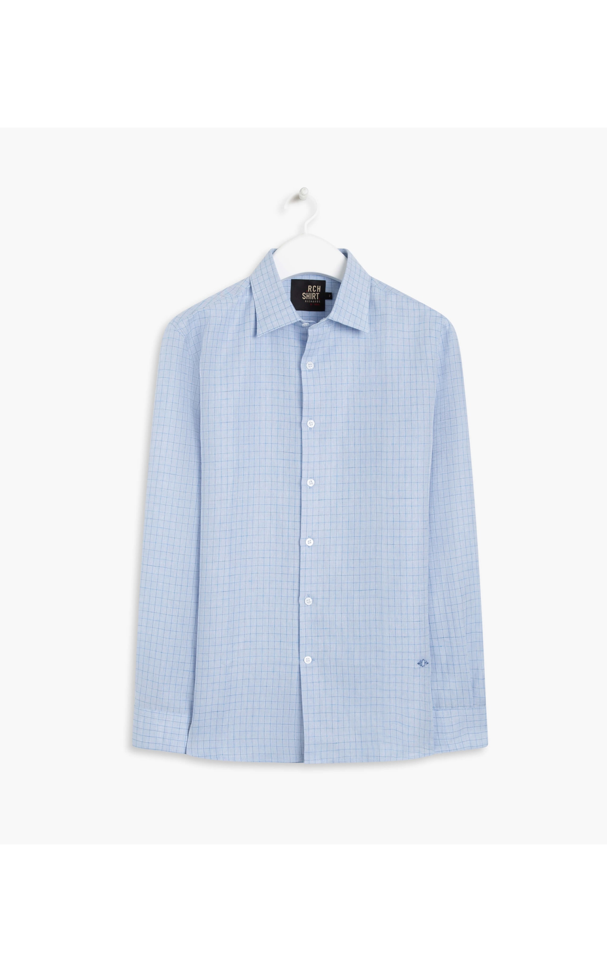 Camisa  Puro Linho Amir Xadrez Ml Azul Bic