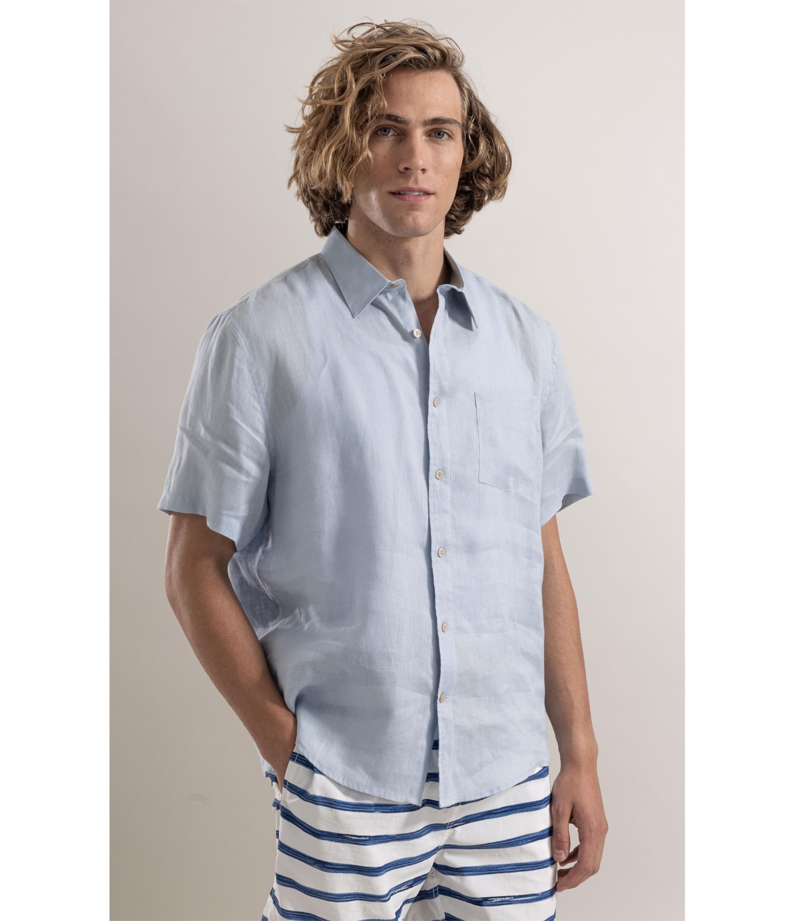 Camisa Puro Linho Azul Claro