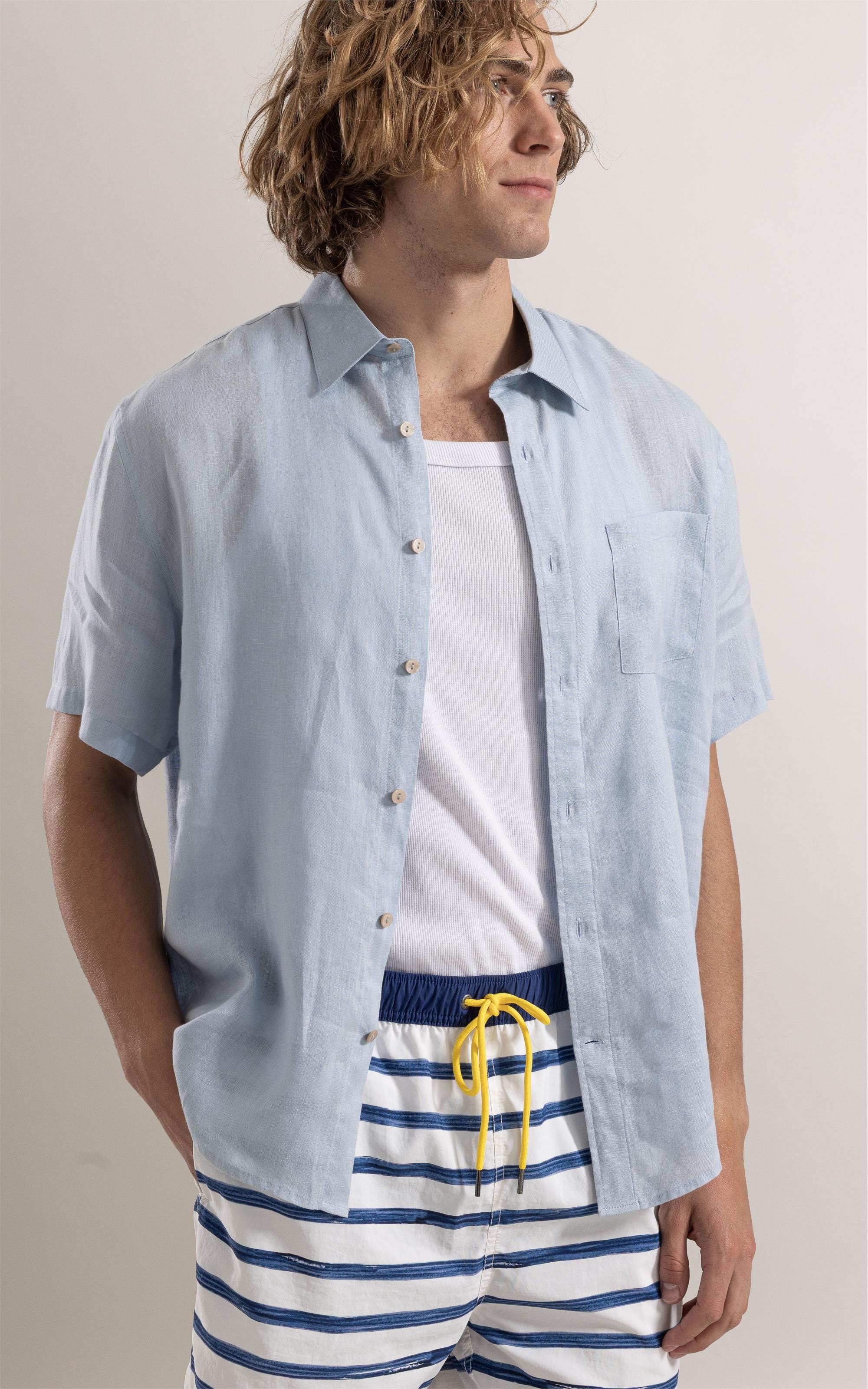 Camisa Puro Linho Azul Claro