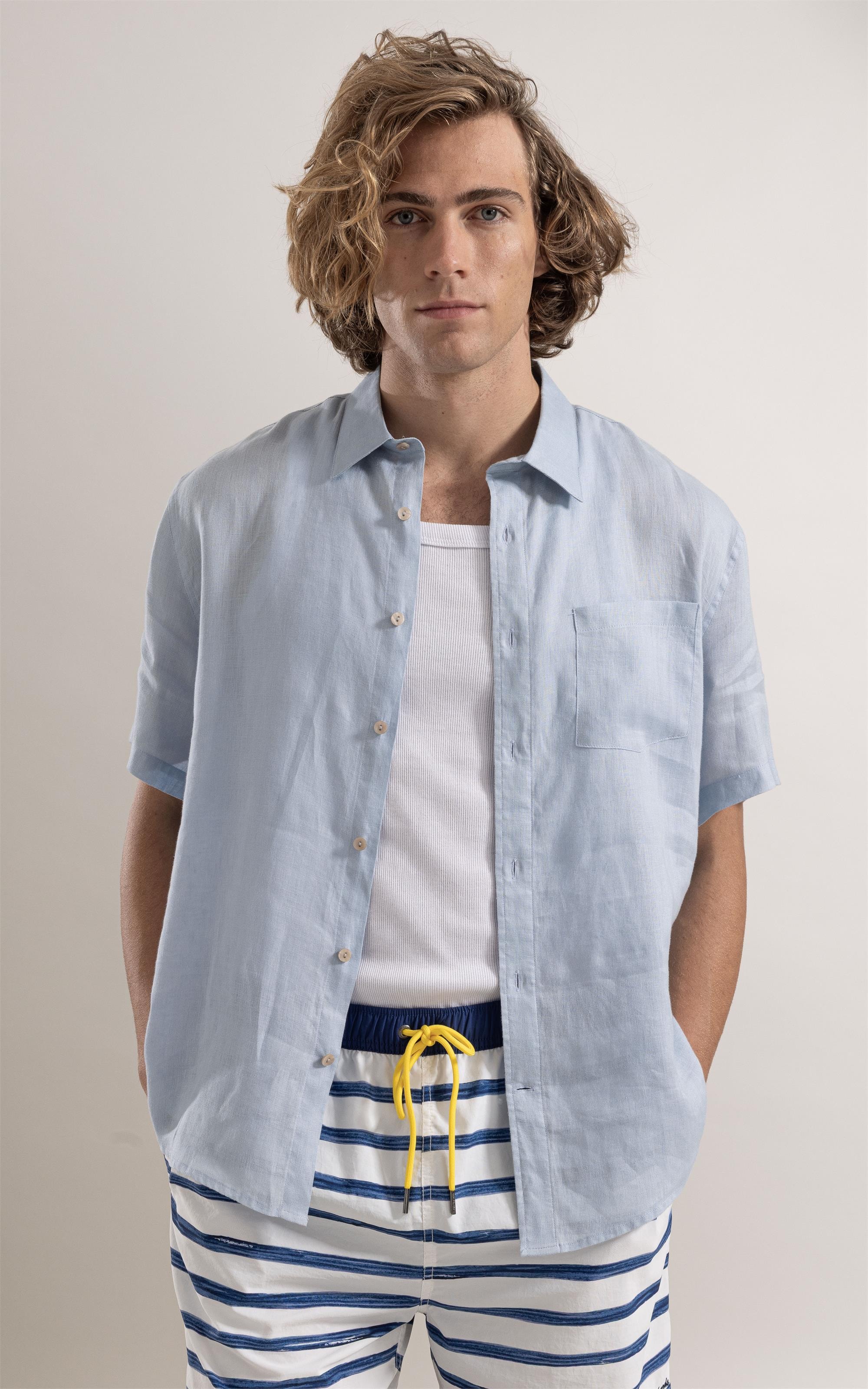 Camisa Puro Linho Azul Claro