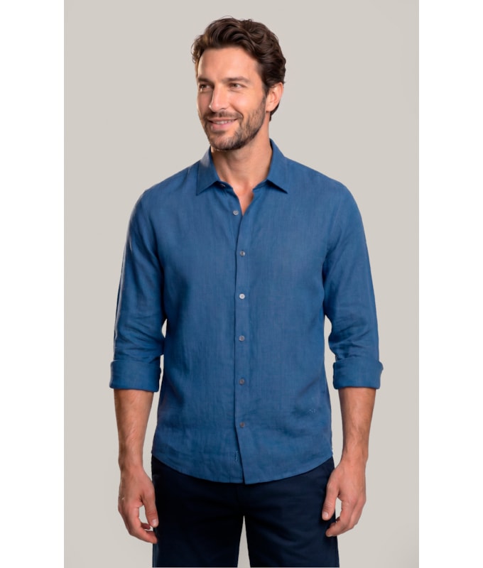 Camisa  Puro Linho Azul Jeans