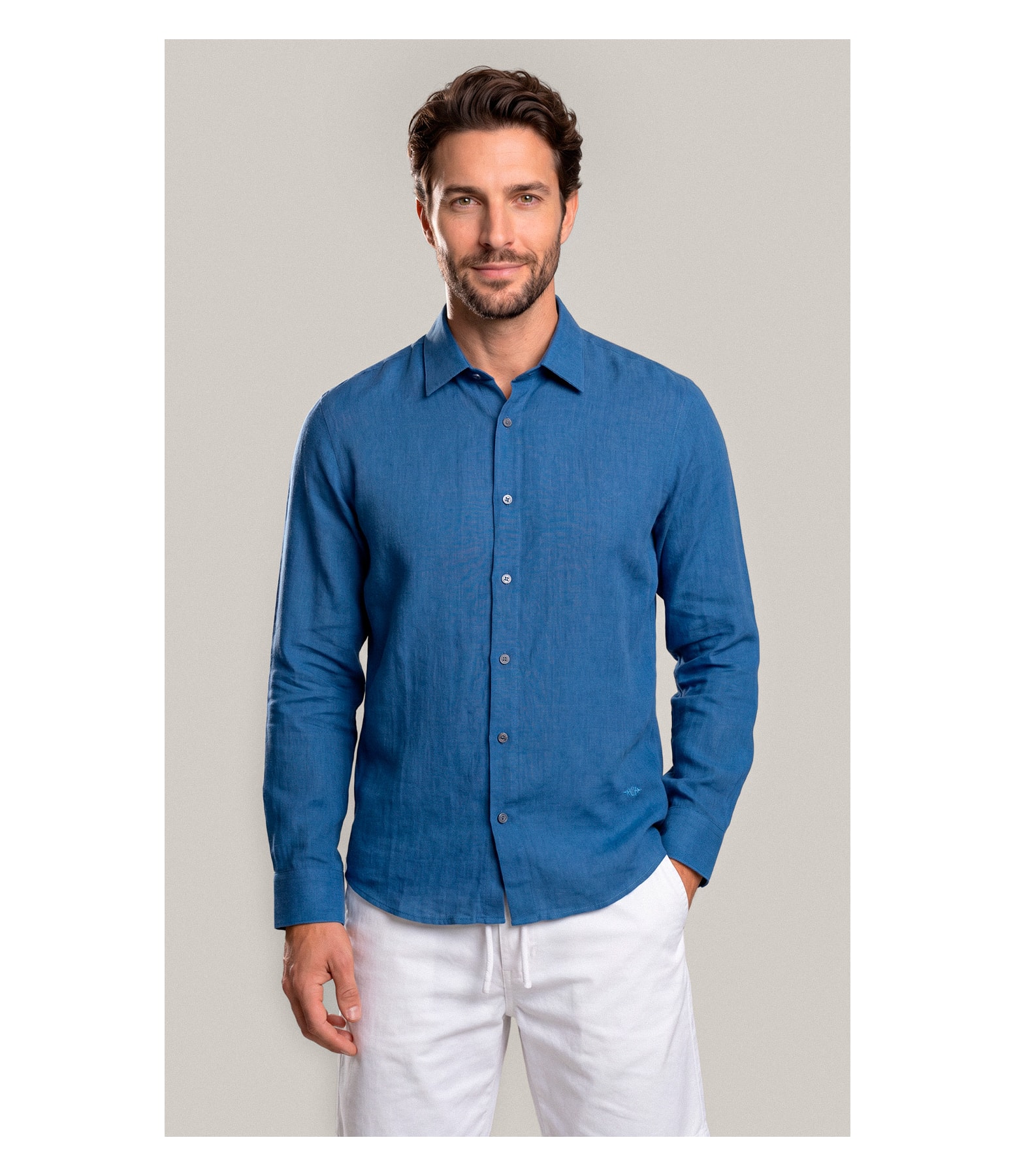Camisa  Puro Linho Azul Royal