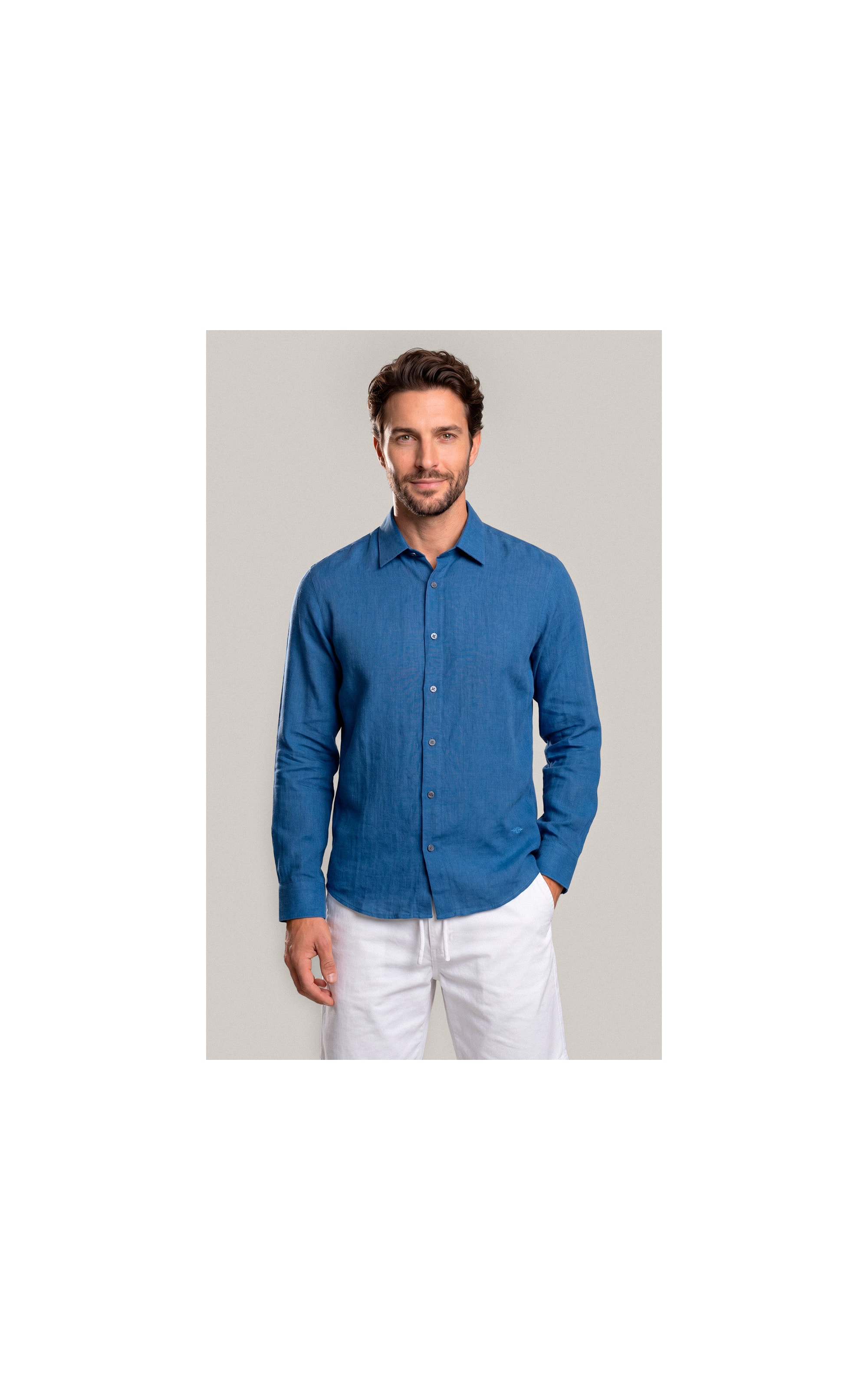 Camisa  Puro Linho Azul Royal