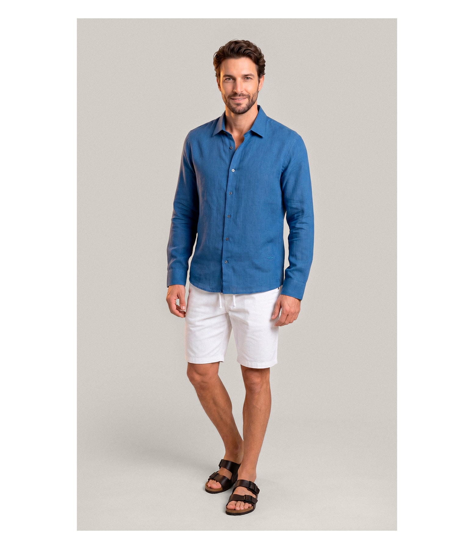 Camisa  Puro Linho Azul Royal