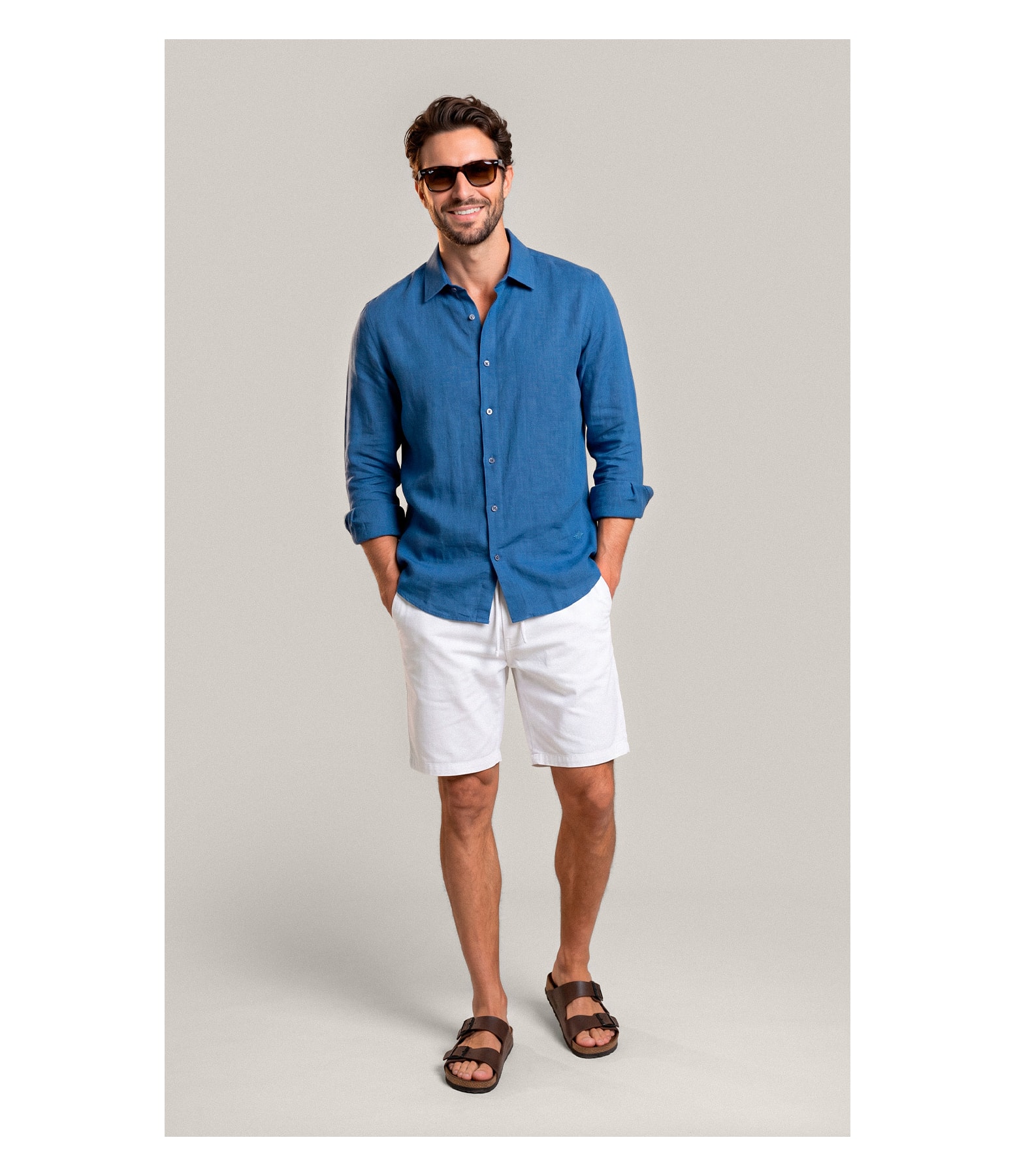 Camisa  Puro Linho Azul Royal