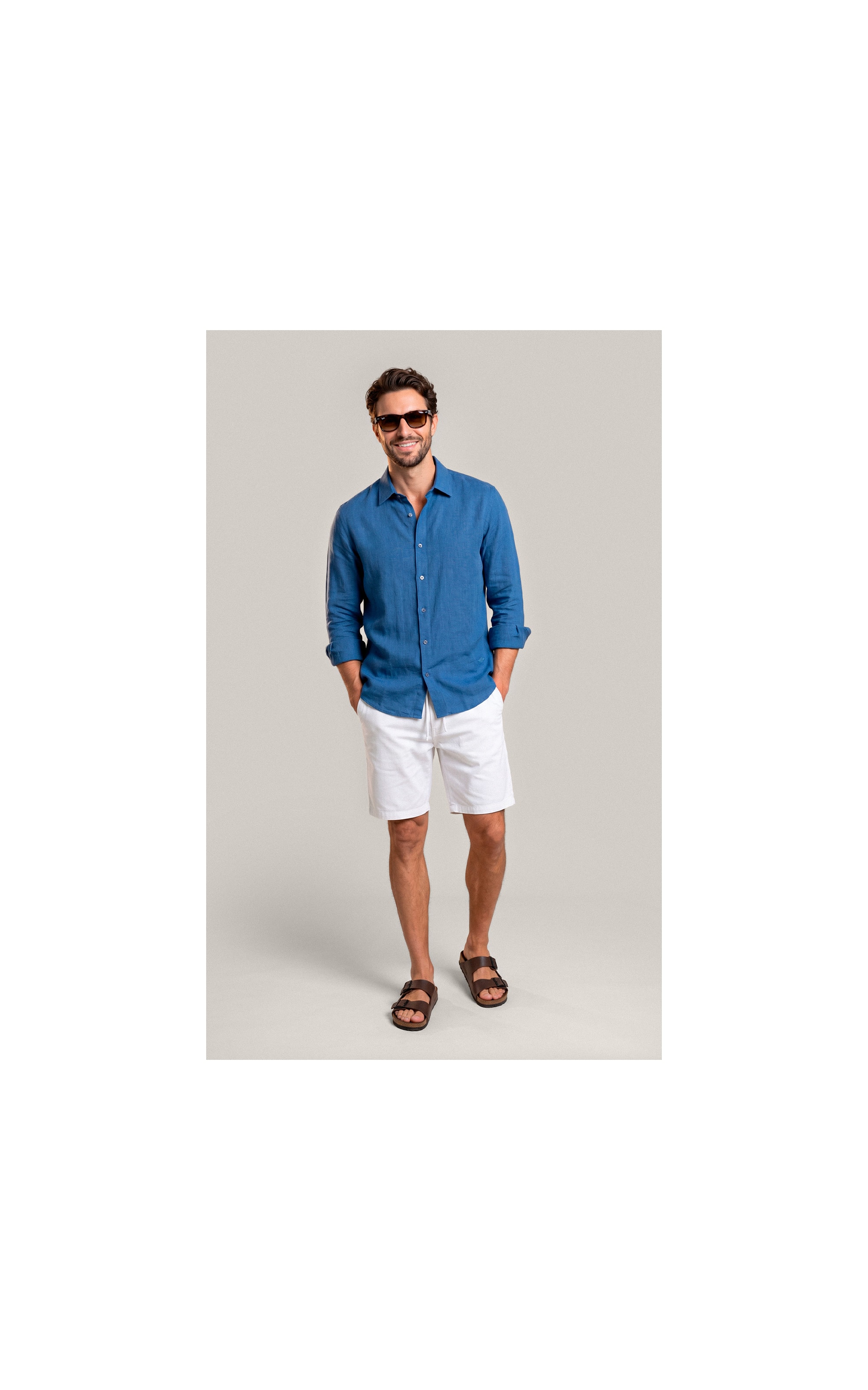 Camisa  Puro Linho Azul Royal
