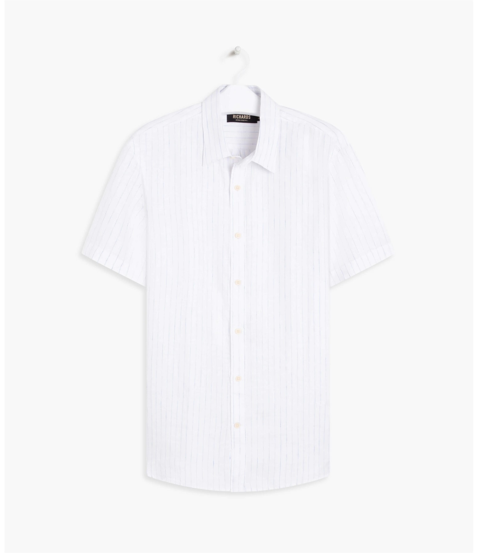 Camisa Puro Linho Baaron Listrada Mc Azul Bic