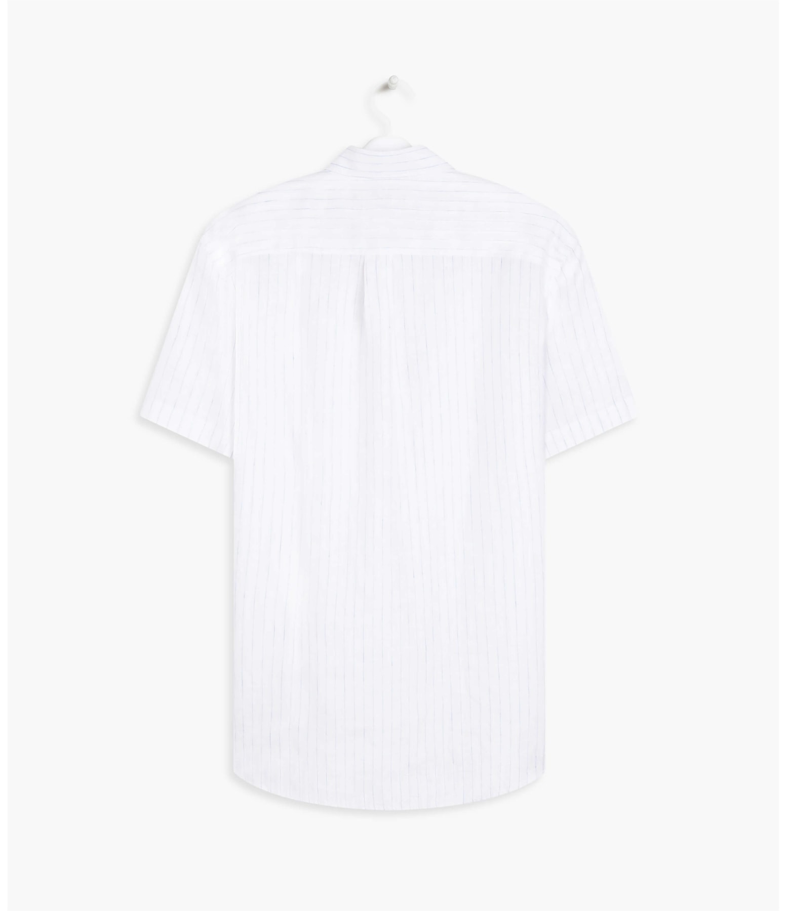 Camisa Puro Linho Baaron Listrada Mc Azul Bic