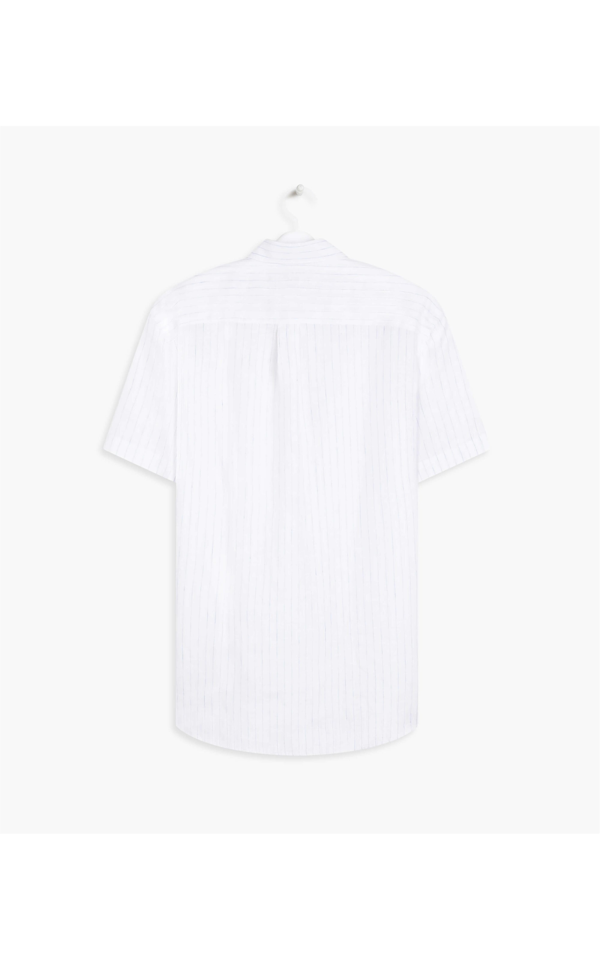 Camisa Puro Linho Baaron Listrada Mc Azul Bic